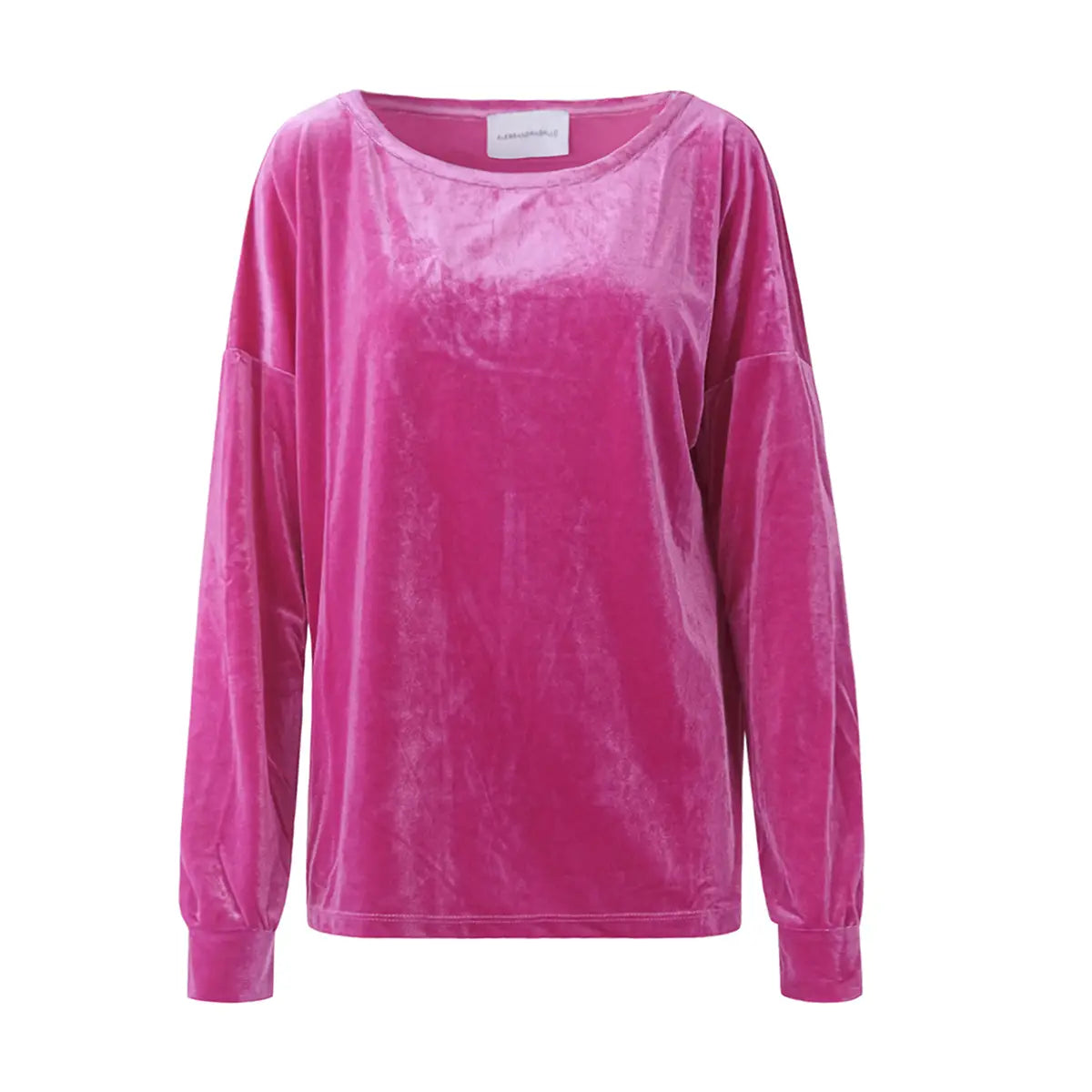 Felpa LAVINIA di Alessandra Gallo in ciniglia fucsia con scollo barchetta e maniche lunghe - vista frontale - Day&Night Collection