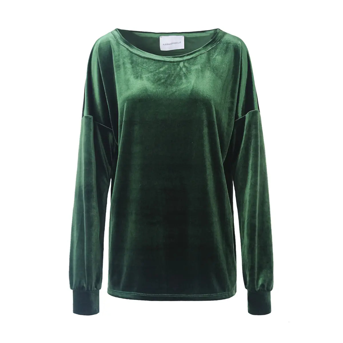 Felpa LAVINIA di Alessandra Gallo in ciniglia verde smeraldo con scollo barchetta e maniche lunghe - vista frontale - Day&Night Collection