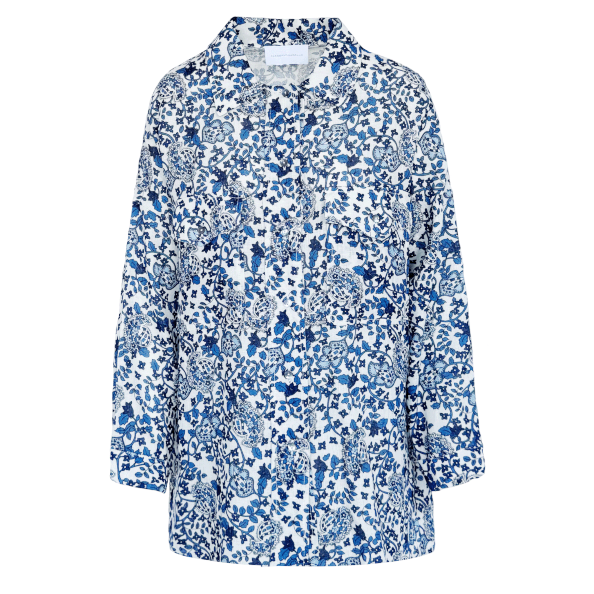 LEILA camicia lino oversize - vista frontale con bottoni madreperla Alessandra Gallo
