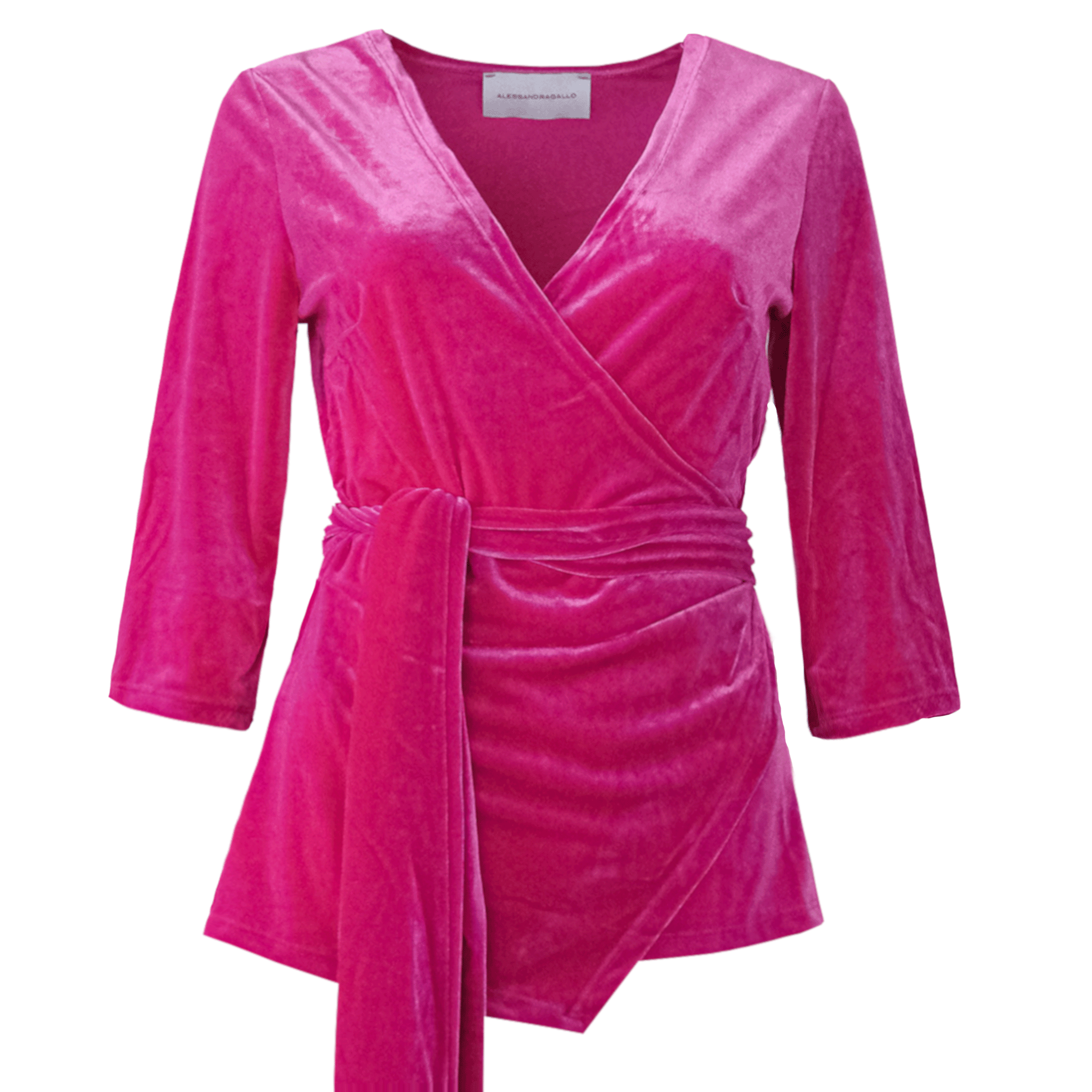 Blusa LEONORE portafoglio ciniglia fucsia con scollo V - vista frontale Day&Night Collection