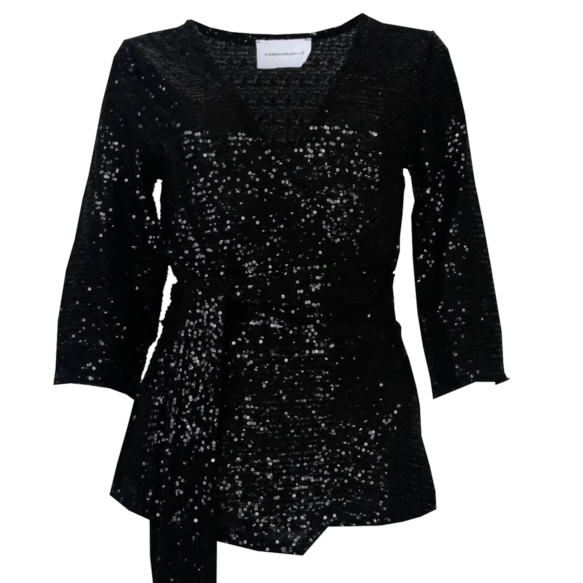 LEONORE - blusa a portafoglio in paillettes nera