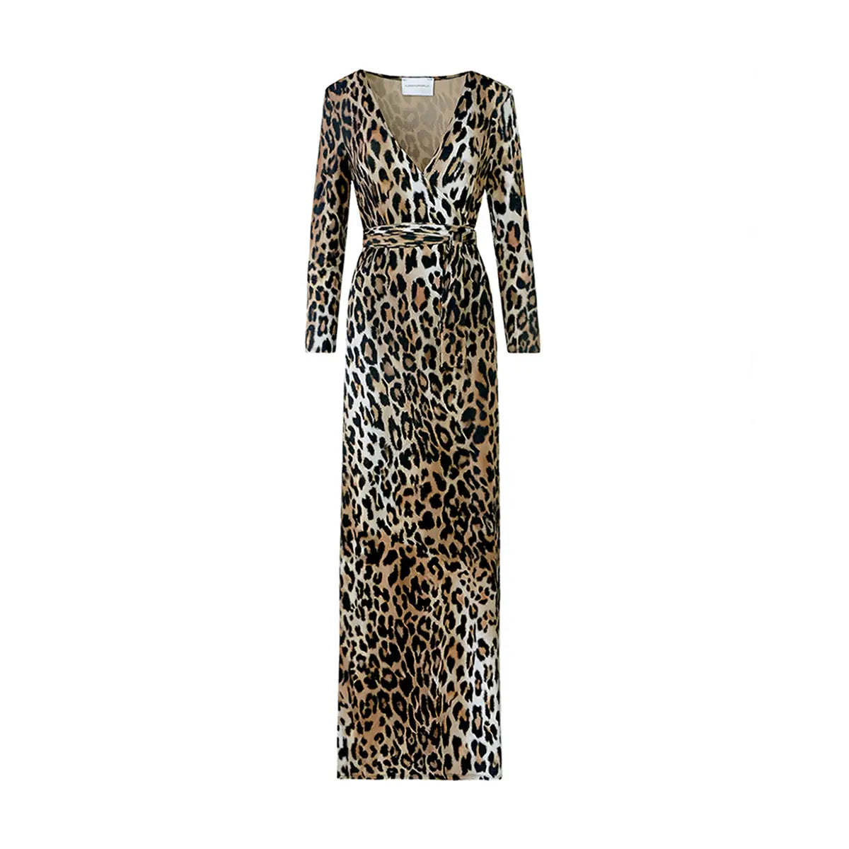 LETIZIA abito lungo portafoglio in lycra fantasia animalier di Alessandra Gallo con scollo a V e maniche lunghe - Made in Italy - The Stretch Collection - vista frontale