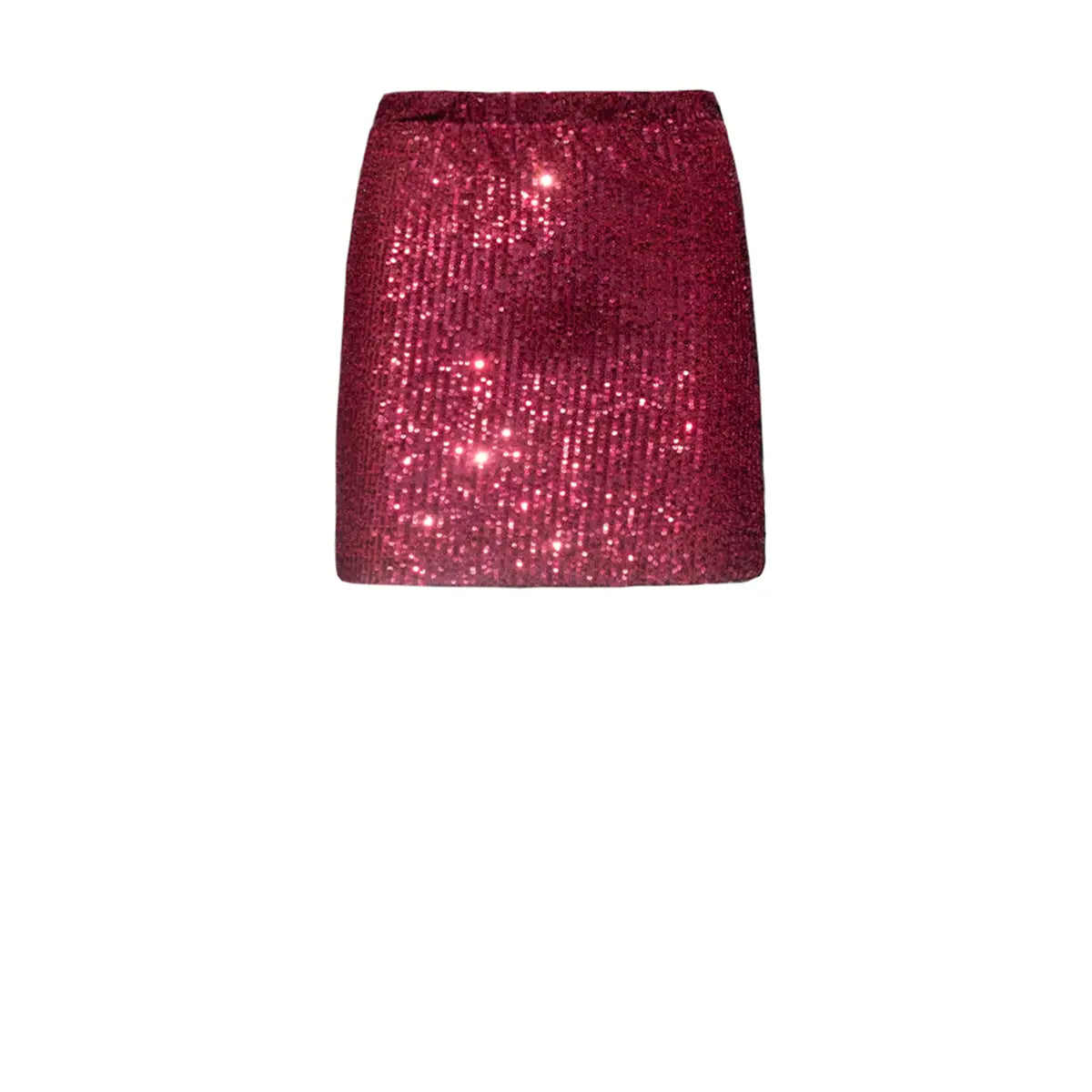 minigonna Linda di Alessandra Gallo in paillettes bordeaux con vita elastica - vista frontale - The Light collection