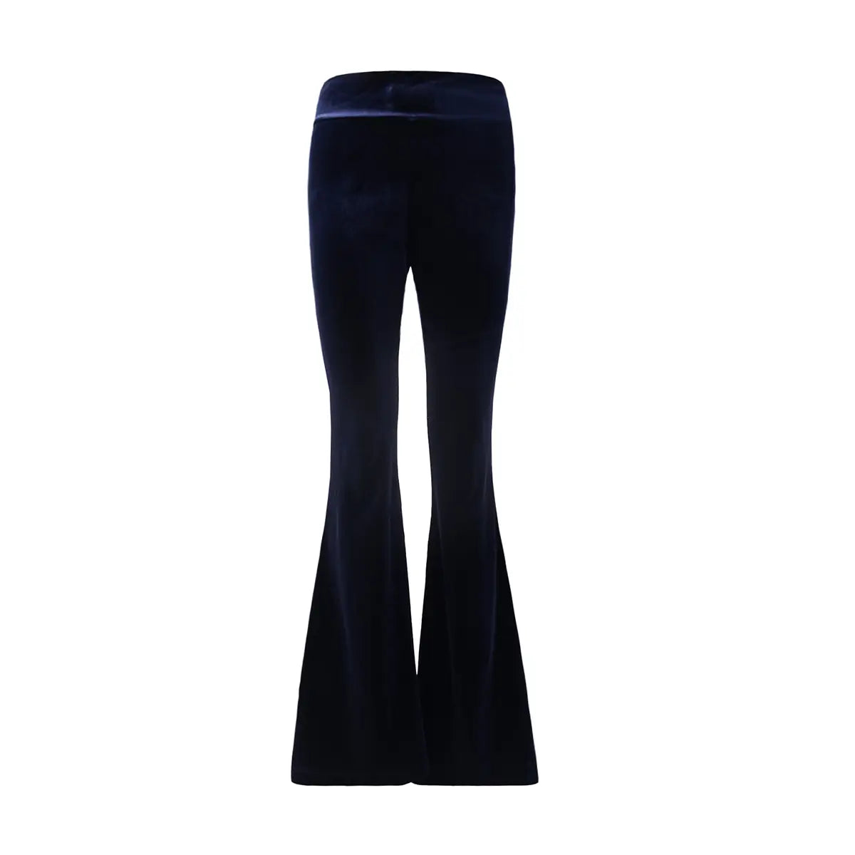 Pantalone a zampa LOLA di Alessandra Gallo in ciniglia blu con fascia a vita alta elasticizzata - vista frontale - Day&Night Collection