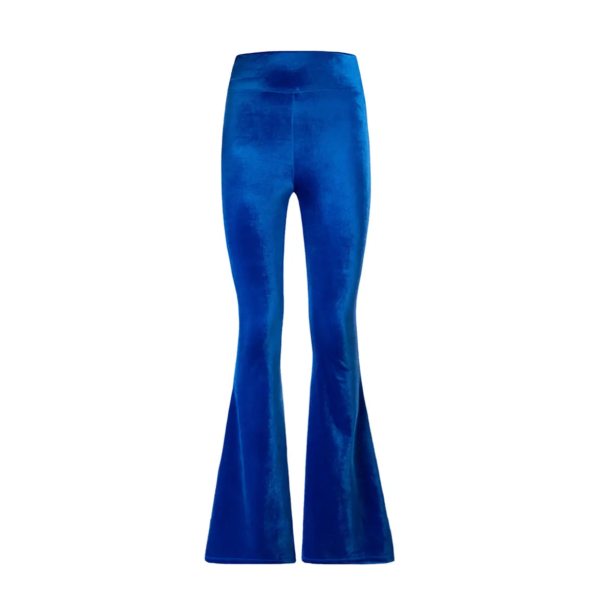 Pantalone a zampa LOLA di Alessandra Gallo in ciniglia bluette con fascia a vita alta elasticizzata - vista frontale - Day&Night Collection