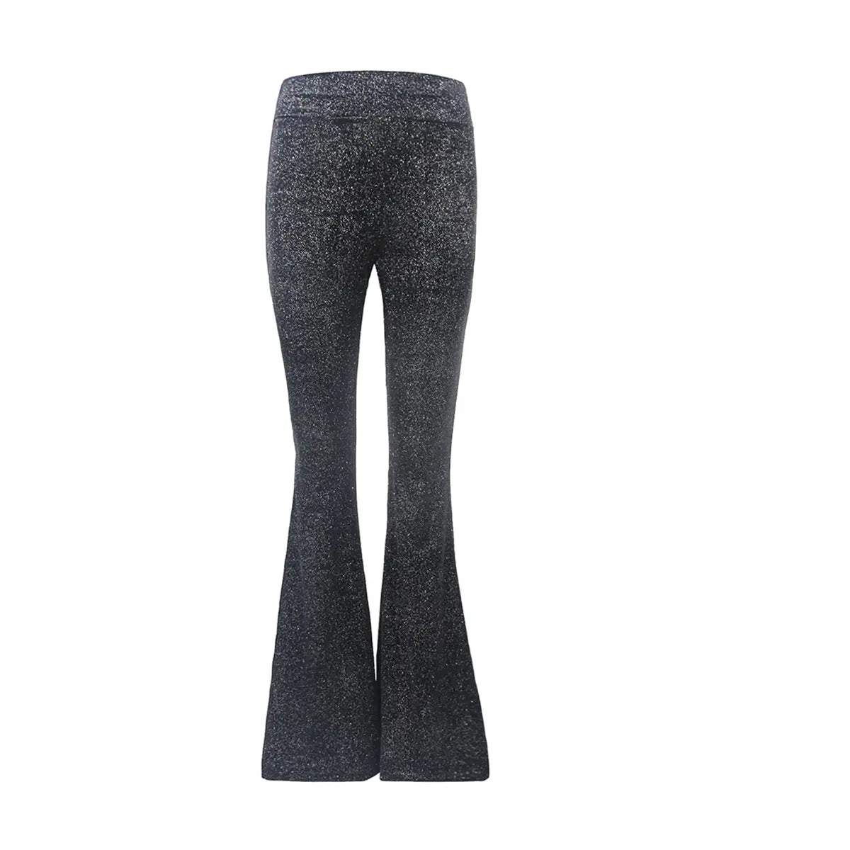 Pantalone a zampa LOLA di Alessandra Gallo in ciniglia sparkling nera con fascia a vita alta elasticizzata - vista frontale - Day&Night Collection