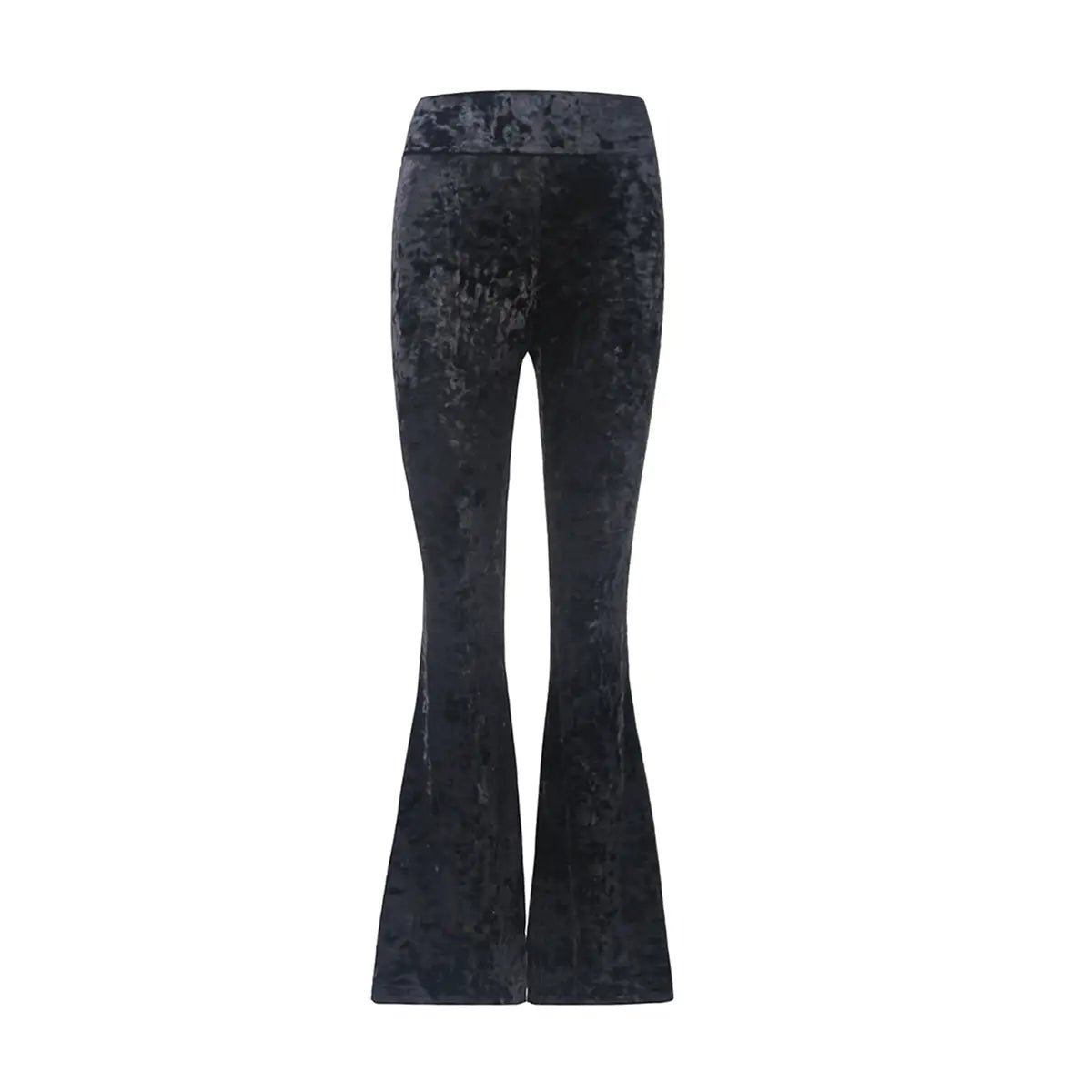Pantalone a zampa LOLA di Alessandra Gallo in ciniglia martellata nera con fascia a vita alta elasticizzata - vista frontale - Day&Night Collection