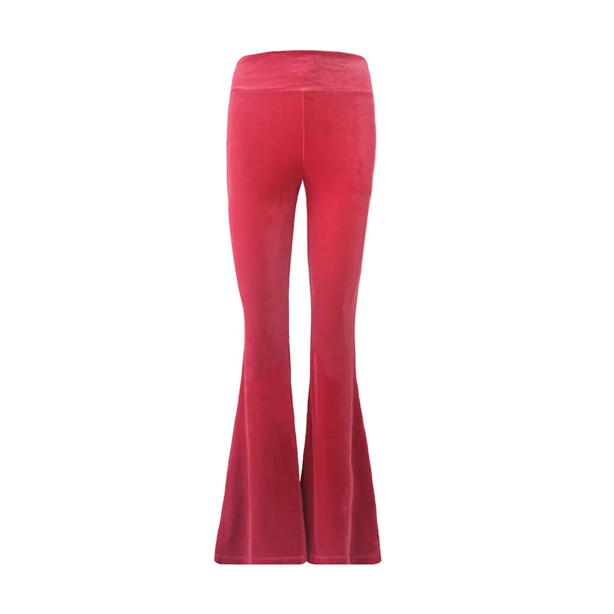 Pantalone a zampa LOLA di Alessandra Gallo in ciniglia rossa con fascia a vita alta elasticizzata - vista frontale - Day&Night Collection
