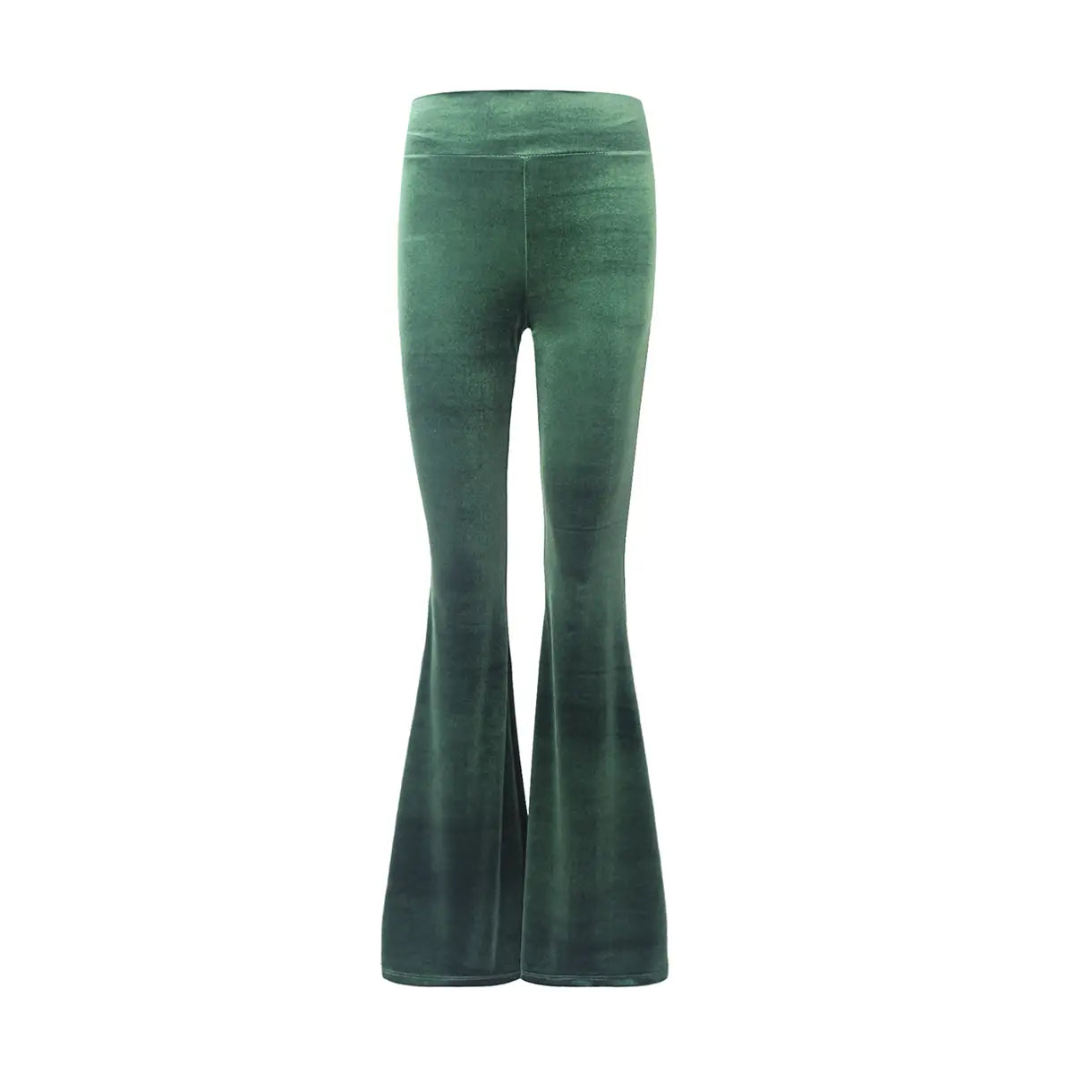Pantalone a zampa LOLA di Alessandra Gallo in ciniglia verde smeraldo con fascia a vita alta elasticizzata - vista frontale - Day&Night Collection