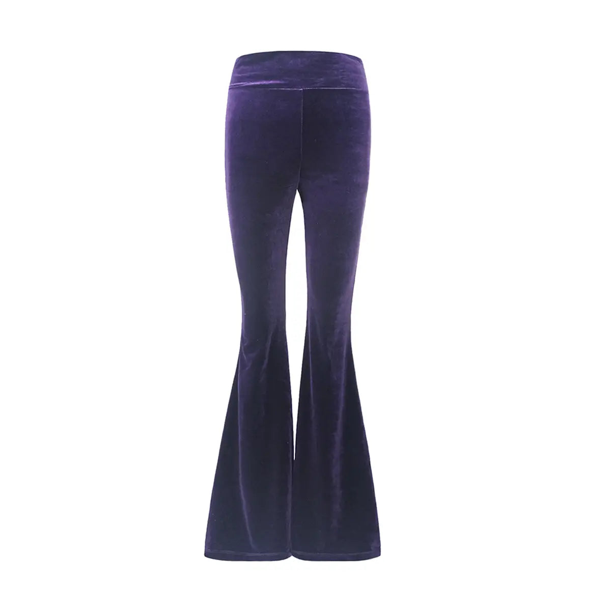 Pantalone a zampa LOLA di Alessandra Gallo in ciniglia viola con fascia a vita alta elasticizzata - vista frontale - Day&Night Collection