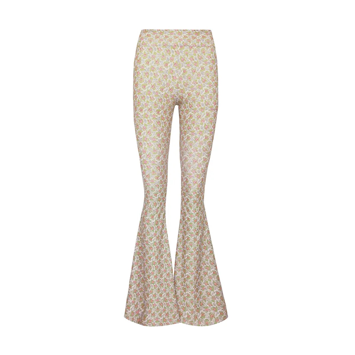 LOLA pantalone a zampa in lycra fantasia Ephrussi con vita alta elasticizzata di Alessandra Gallo - Made in Italy - the Stretch Collection - vista frontale