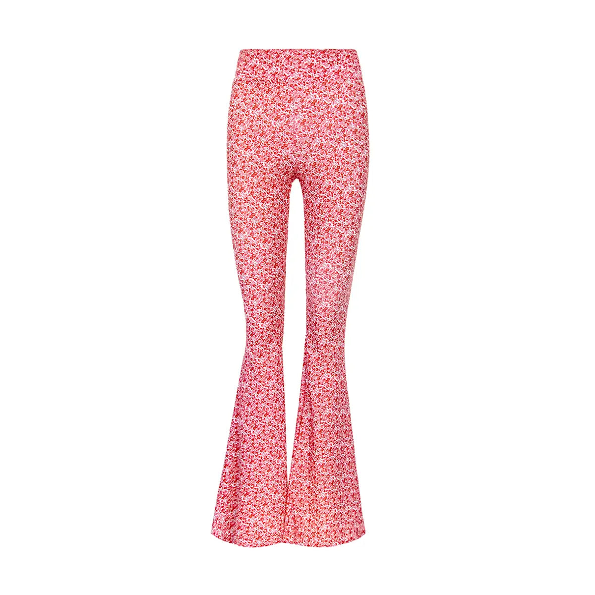LOLA pantalone a zampa in lycra fantasia Mirabell con vita alta elasticizzata di Alessandra Gallo - Made in Italy - the Stretch Collection - vista frontale