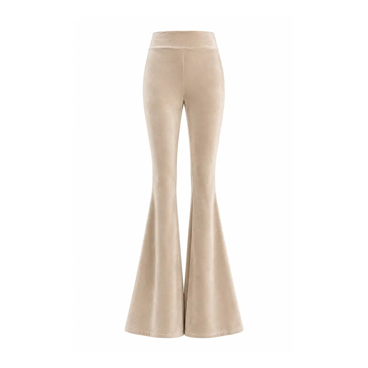 LOLA, pantalone a zampa in ciniglia beige.
