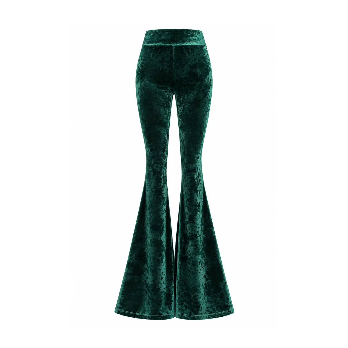 LOLA, pantalone a zampa in ciniglia martellata verde.
