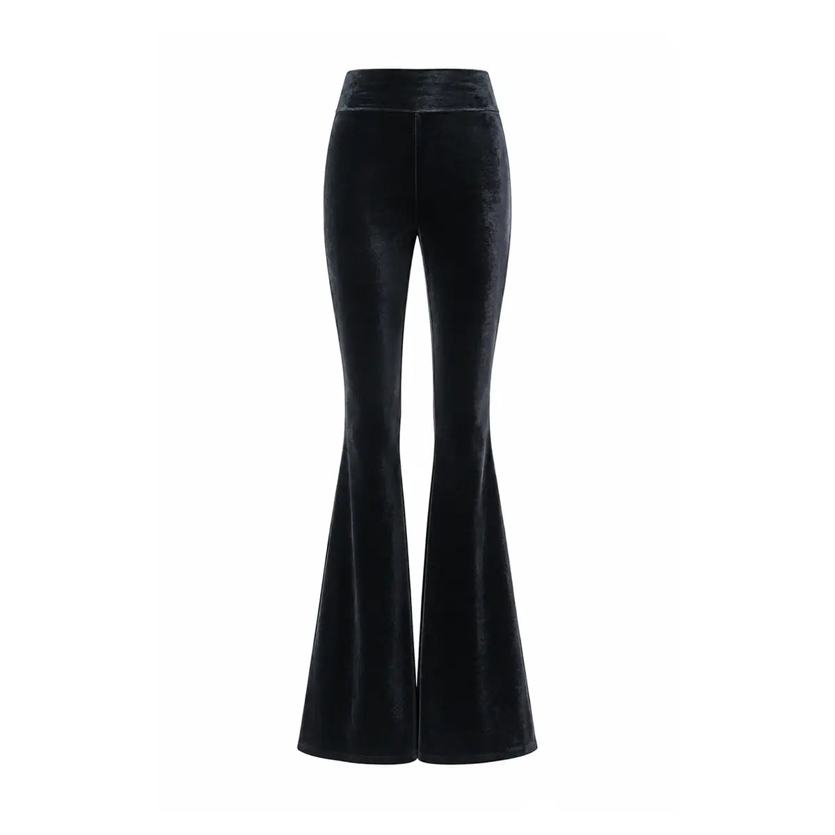 LOLA, pantalone a zampa in ciniglia nera.