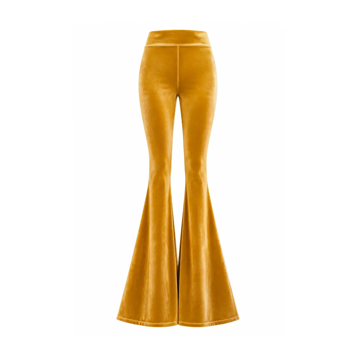 LOLA, pantalone a zampa in ciniglia ocra.
