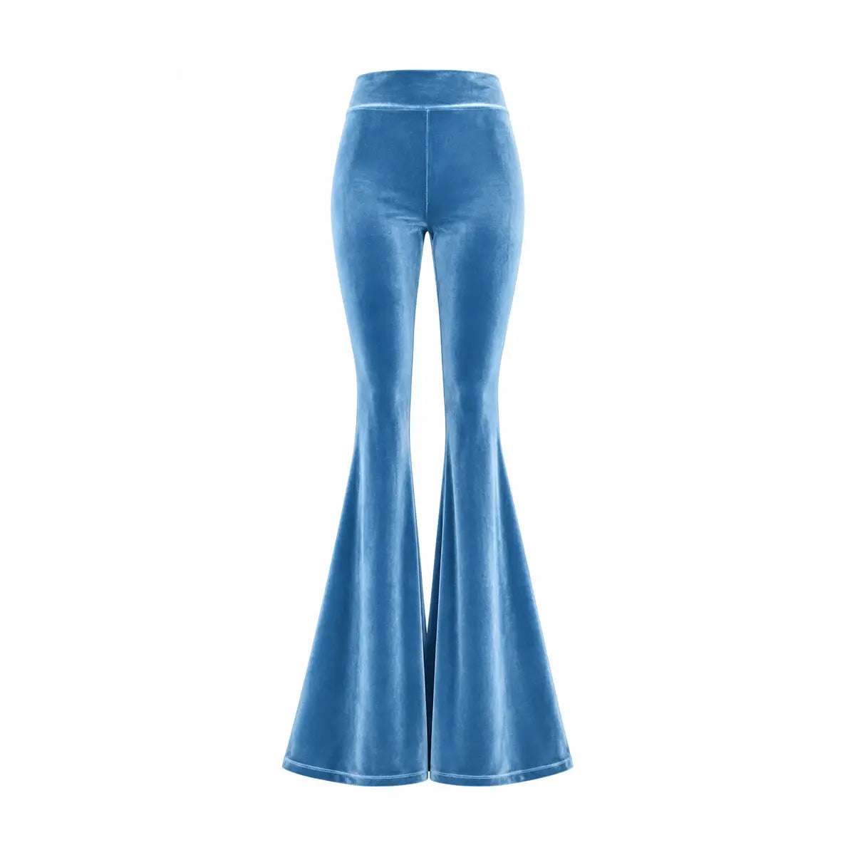 LOLA, pantalone a zampa in ciniglia ottanio.