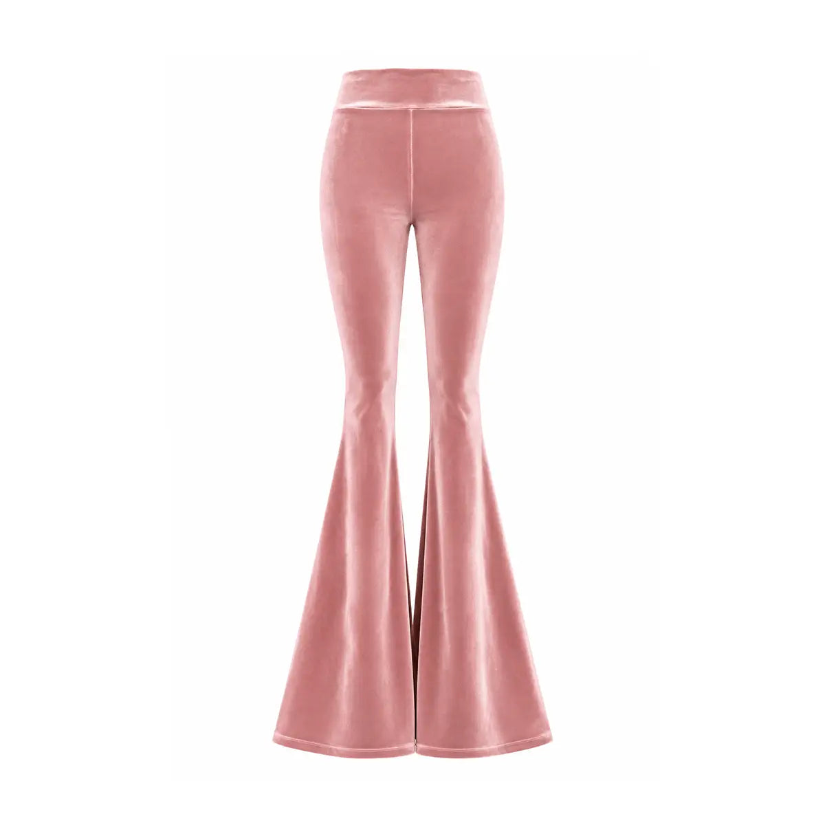 LOLA, pantalone a zampa in ciniglia rosa.