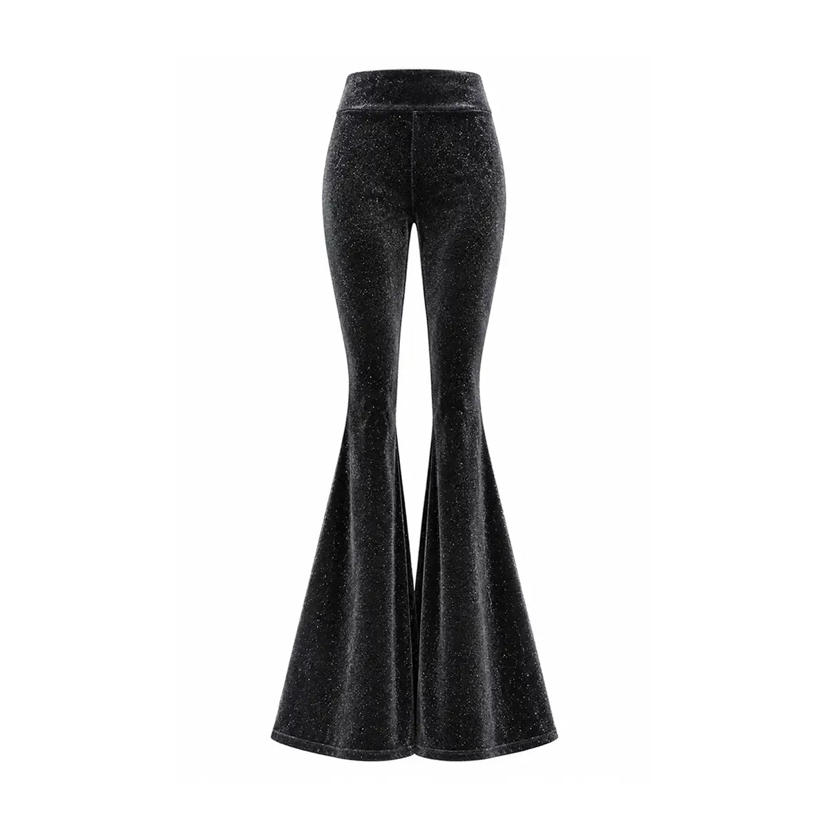 LOLA, pantalone a zampa in ciniglia sparkling nera.