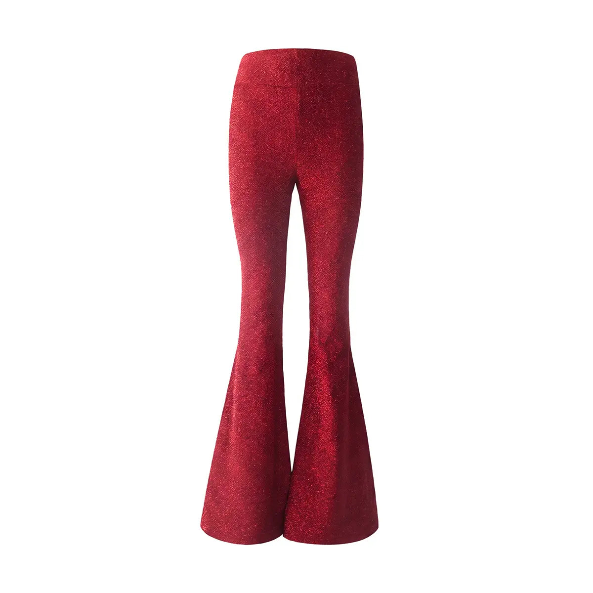 LOLA, pantalone a zampa in lurex rosso.