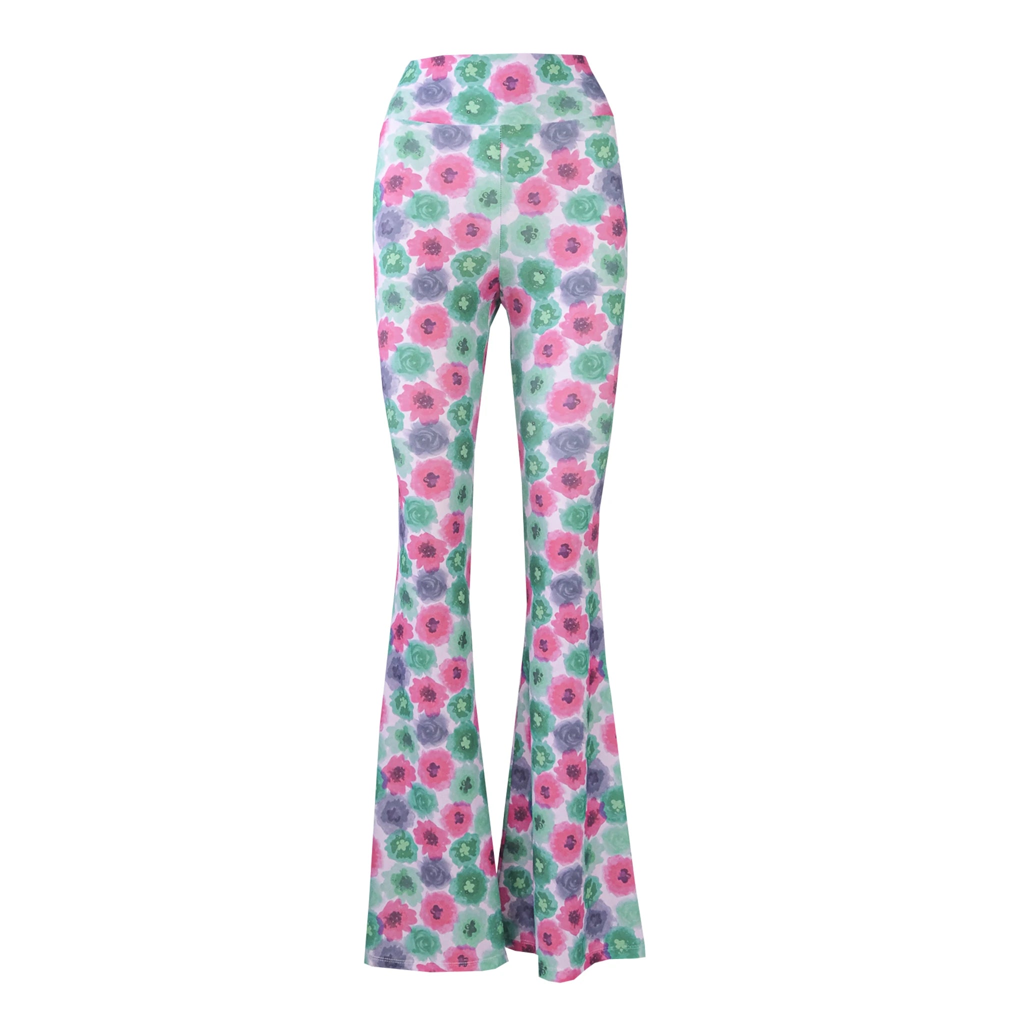 LOLA pantaloni a zampa in lycra Peonies - eleganti pantaloni Made in Italy Stretch Collection