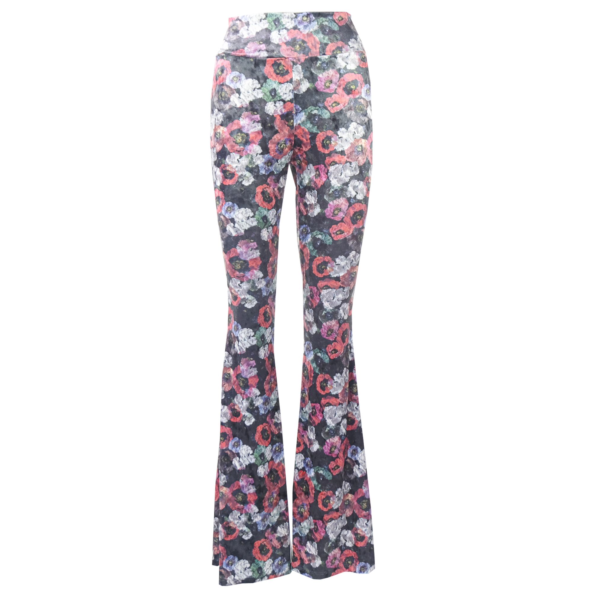 LOLA - flared pants in chenille with hammered floral pattern