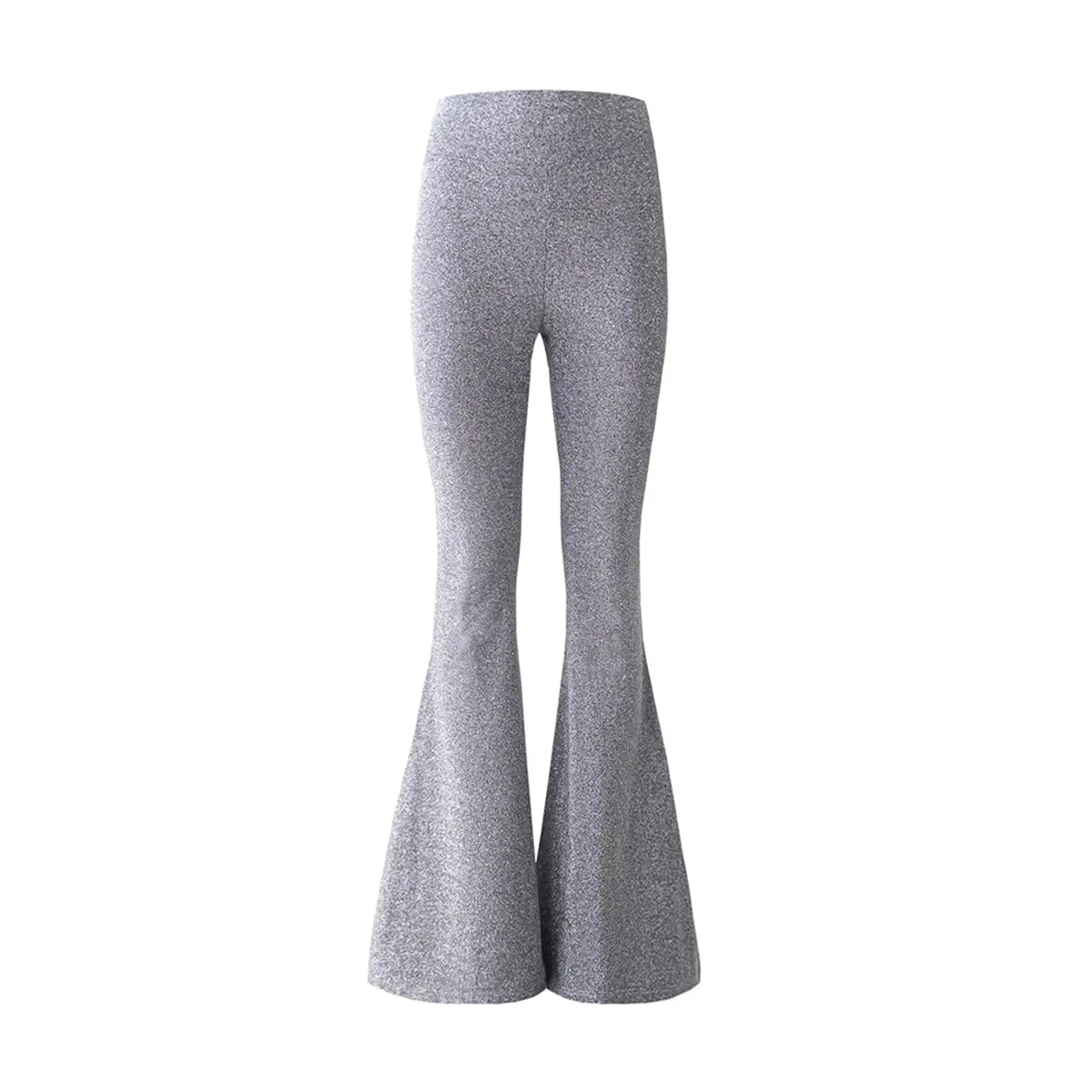 pantalone a zampa LOLA di Alessandra Gallo in lurex argento con vita alta elasticizzata - vista frontale - stardust collection
