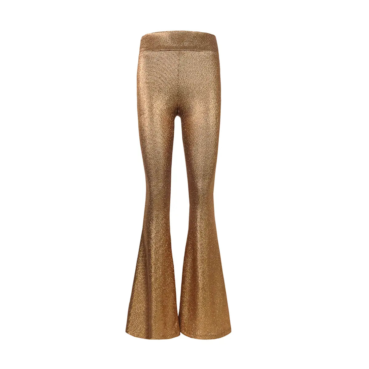 pantalone  a zampa LOLA di Alessandra Gallo in lurex bronzo metallizzato con vita alta elasticizzata - vista frontale -  Stardust Collection