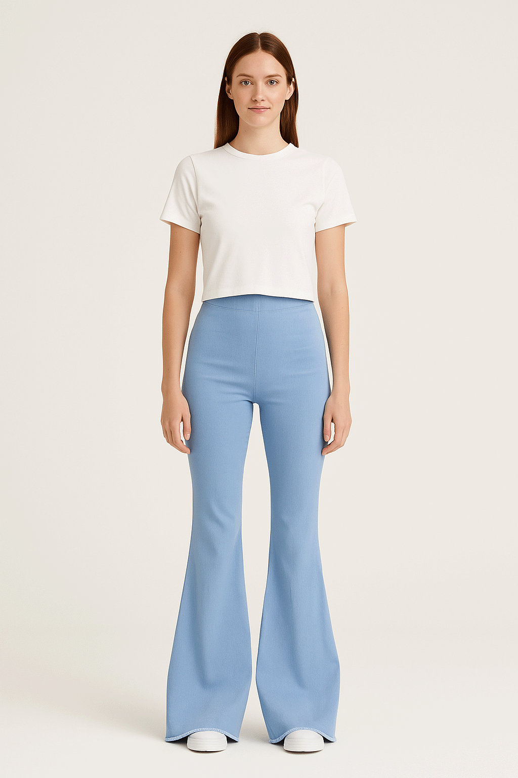 Pantalone LOLISSIMA zampa cotone carta da zucchero - pantalone elegante Made in Italy Printemps Collection indossato frontale