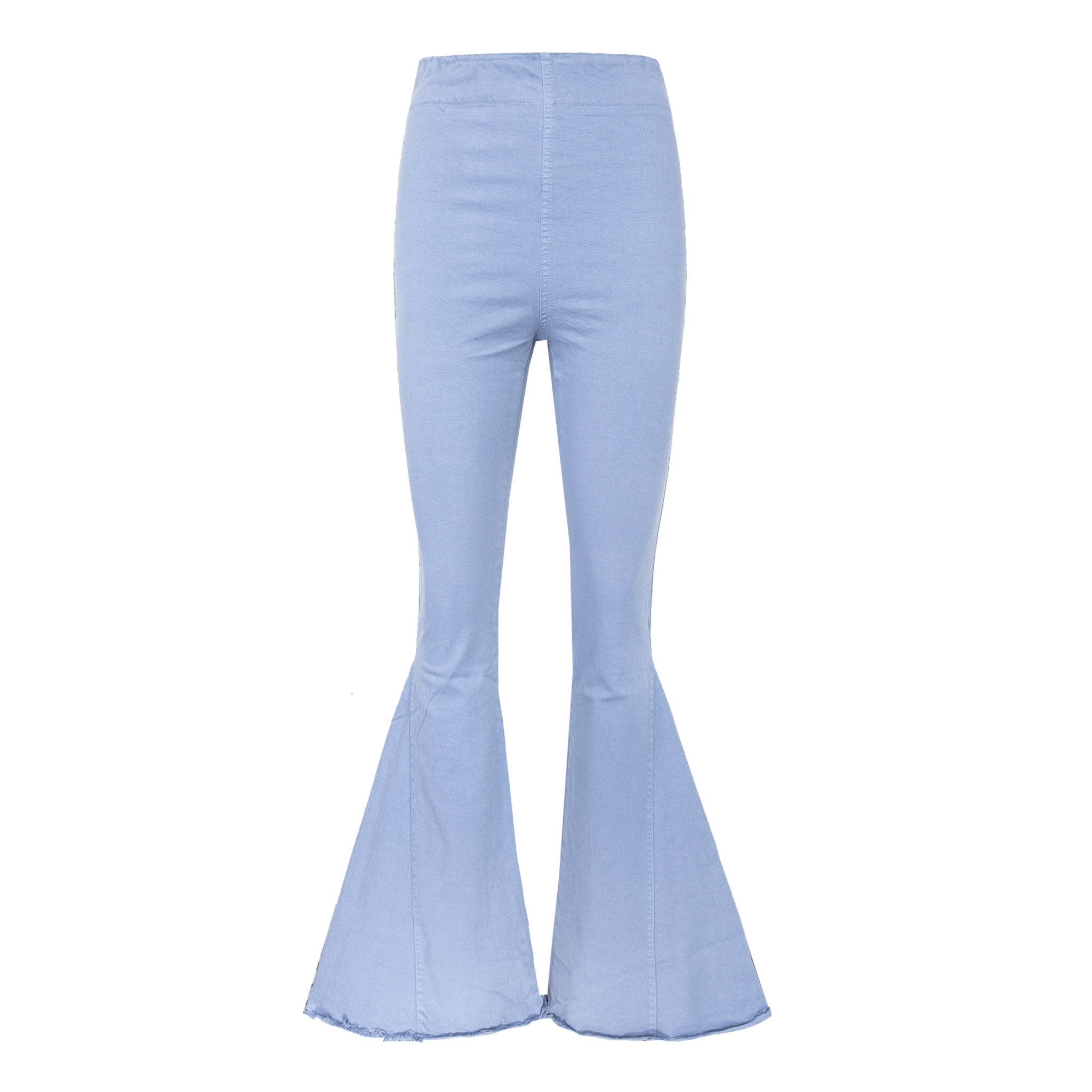 Pantalone a zampa LOLISSIMA di Alessandra Gallo in cotone azzurro con vita alta e elastico in vita - vista frontale -  Made in Italy - Printemps Collection