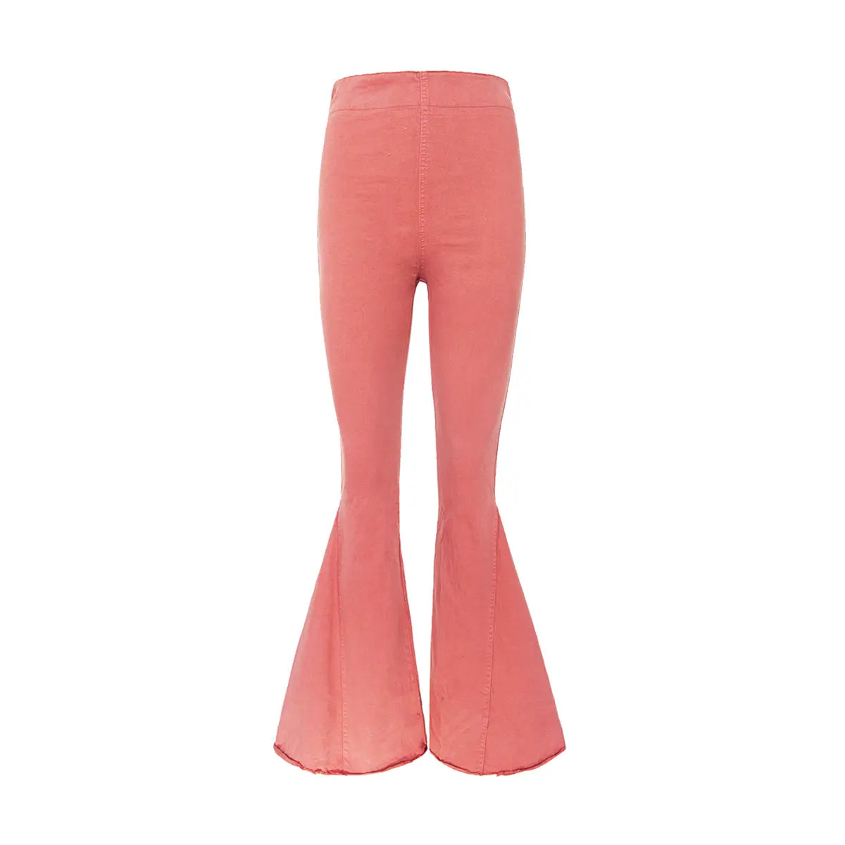 Pantalone a zampa LOLISSIMA di Alessandra Gallo in cotone mattone con vita alta ed elastico in vita - vista frontale - Made in Italy - Printemps Collection