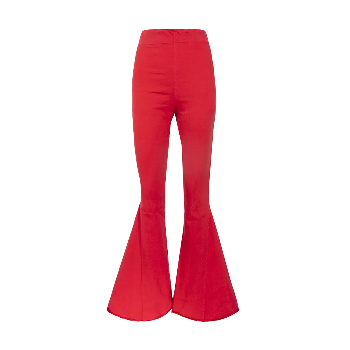 Pantalone a zampa LOLISSIMA di Alessandra Gallo in cotone rosso con vita alta ed elastico in vita - vista frontale - Made in Italy - Printemps Collection