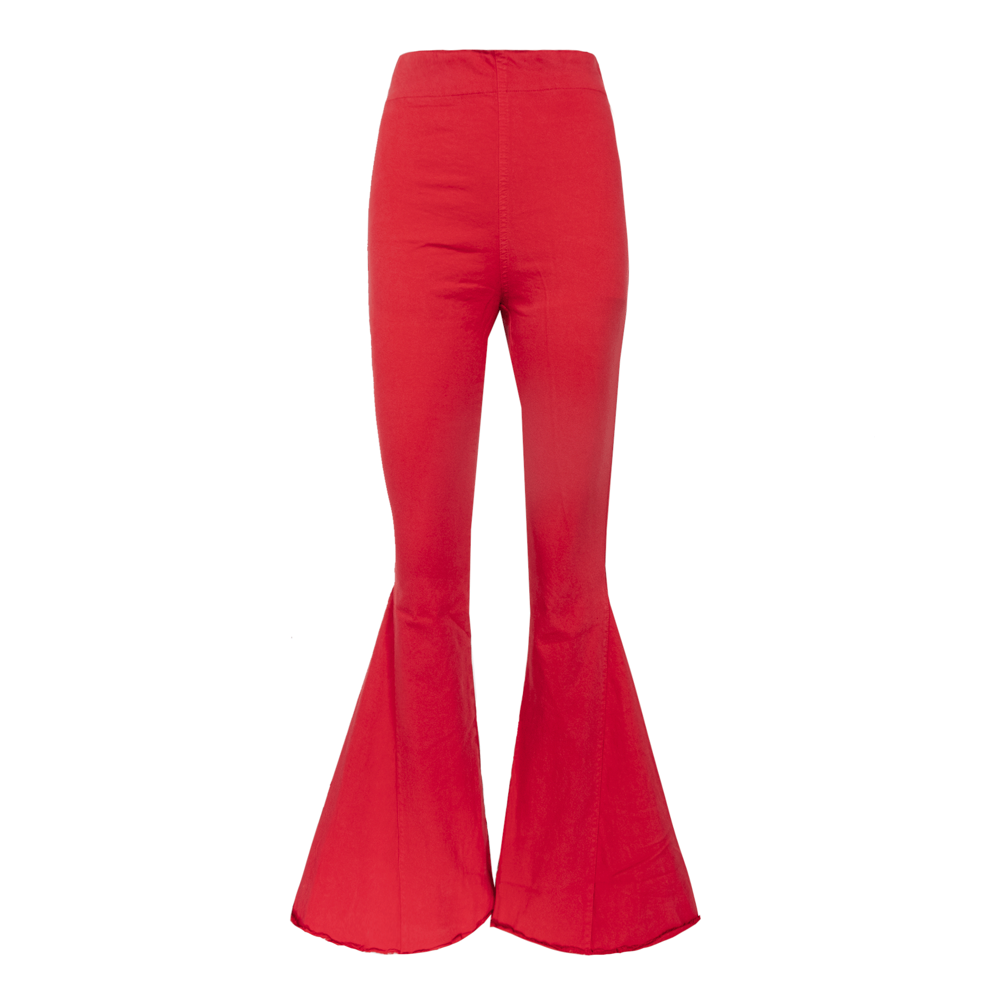 Pantalone a zampa LOLISSIMA di Alessandra Gallo in cotone rosso con vita alta e elastico in vita - vista frontale - Made in Italy - Printemps Collection