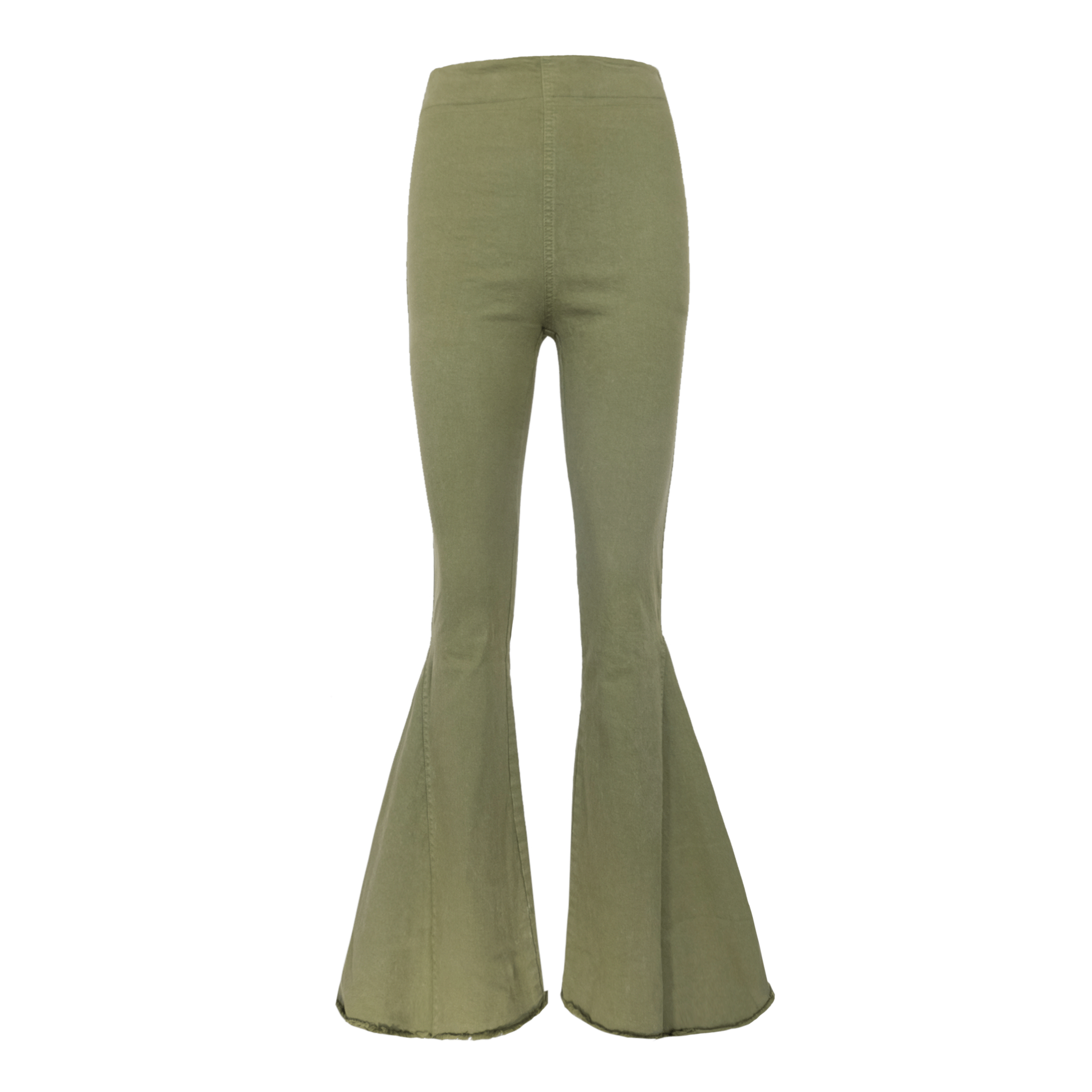 Pantalone a zampa LOLISSIMA di Alessandra Gallo in cotone verde con vita alta ed elastico in vita - vista frontale - Made in Italy - Printemps Collection
