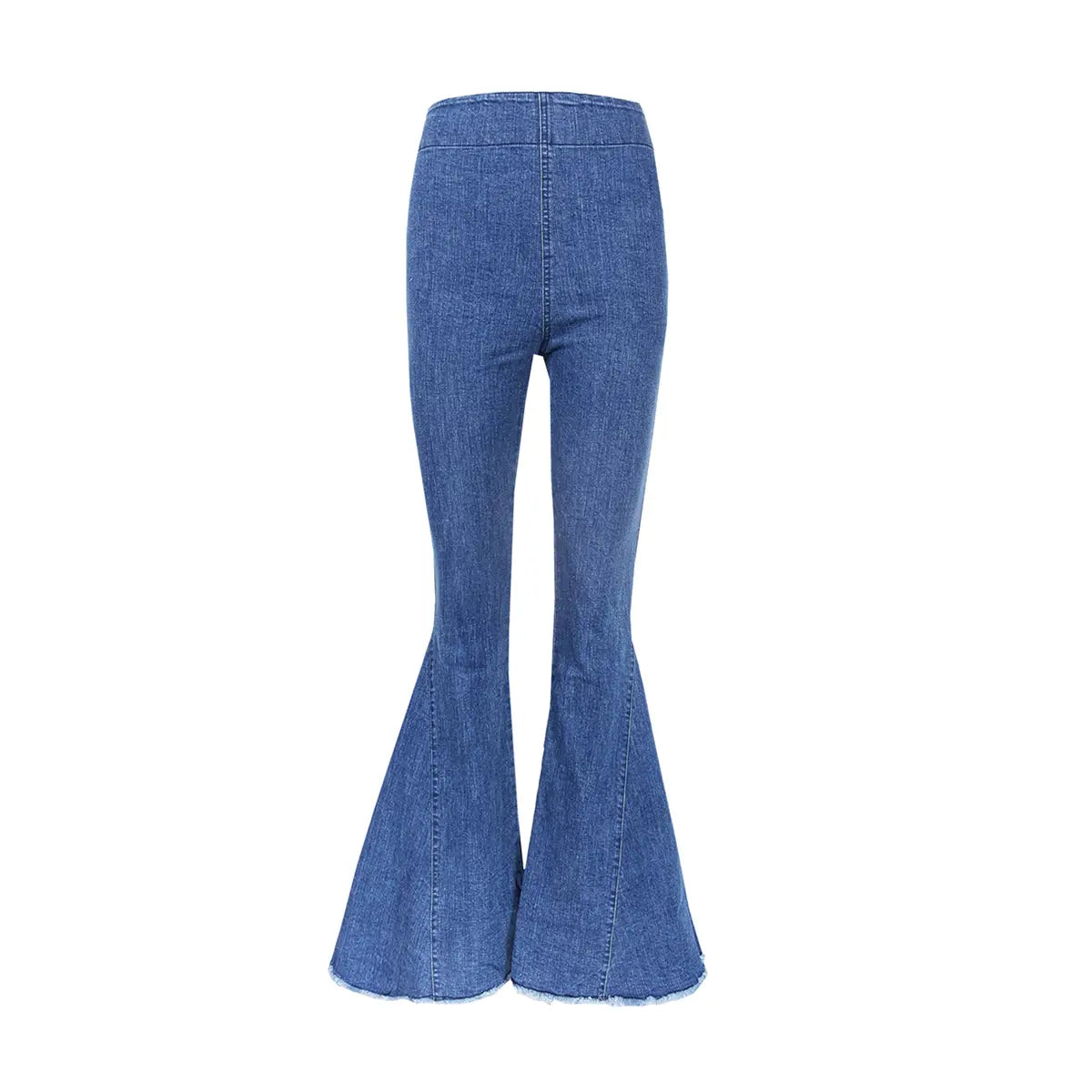 Pantalone a zampa LOLISSIMA di Alessandra Gallo in jeans con vita alta ed elastico in vita - vista frontale - Made in Italy - Printemps Collection