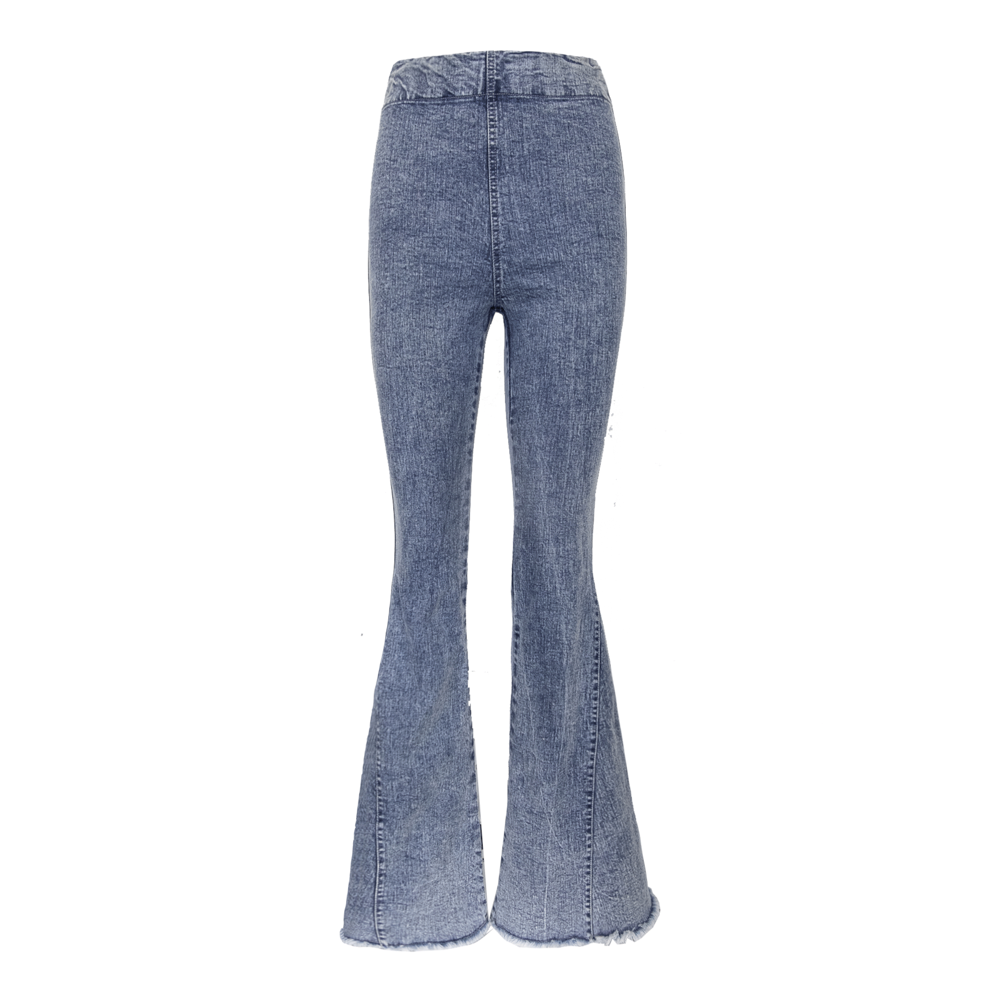 Pantalone a zampa LOLISSIMA di Alessandra Gallo in  jeans chiaro con vita alta e vita elastica - vista frontale - Made in Italy - Printemps Collection