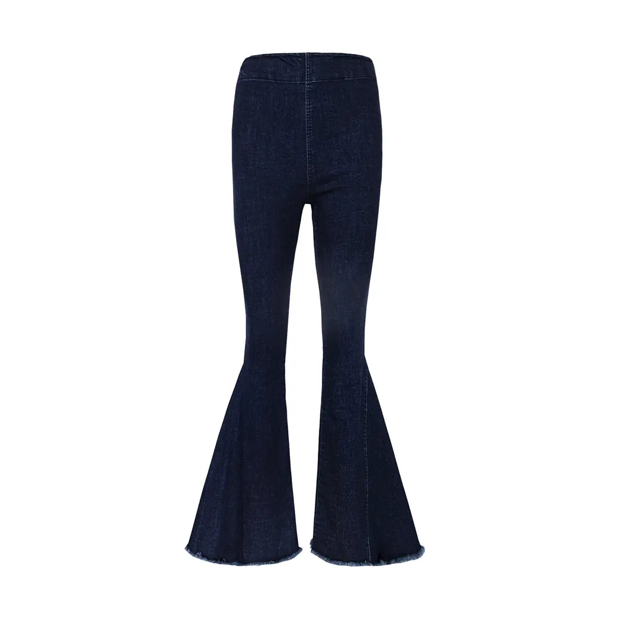 Pantalone a zampa LOLISSIMA di Alessandra Gallo in jeans scuro con vita alta ed elastico in vita - vista frontale - Made in Italy - Printemps Collection