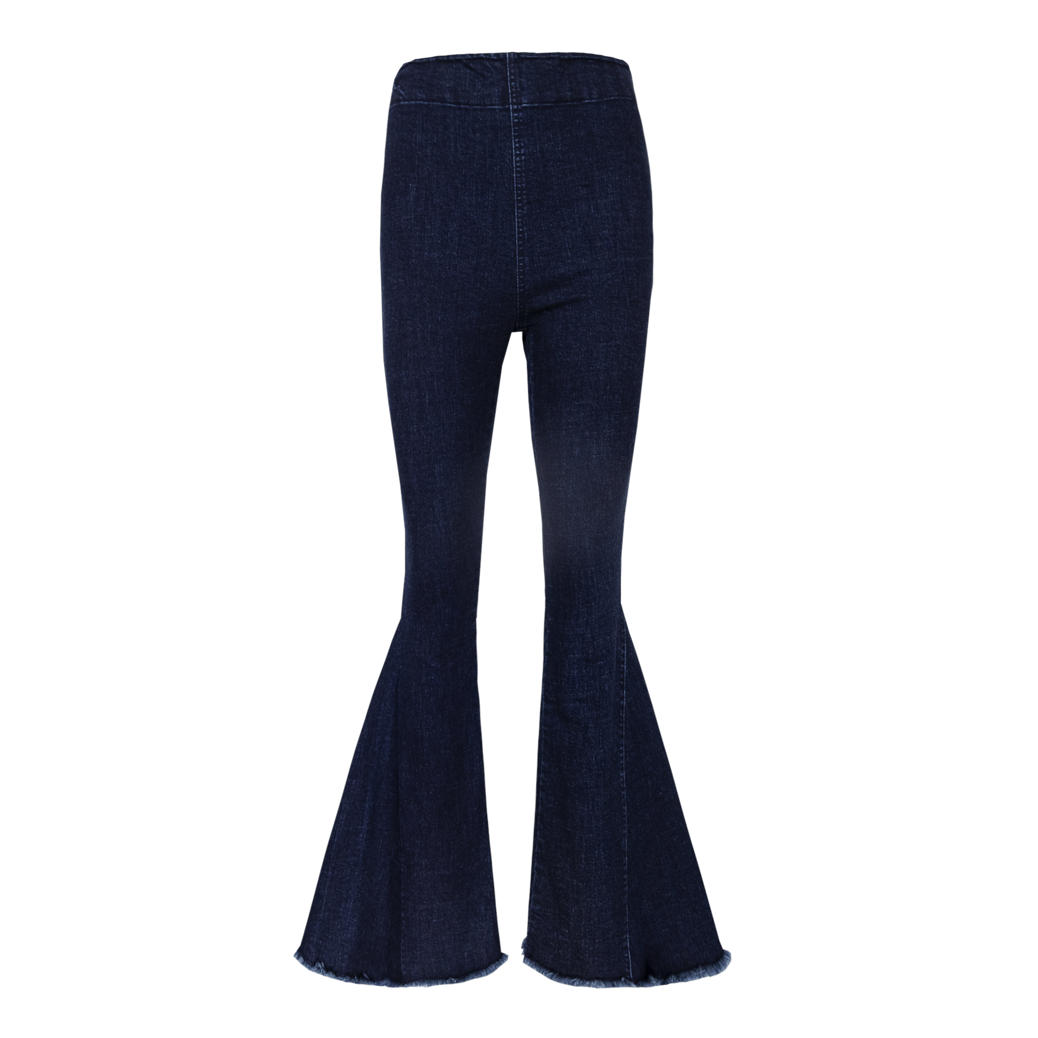 Pantalone a zampa LOLISSIMA di Alessandra Gallo in jeans scuro con vita alta ed elastico in vita - vista frontale - Made in Italy - Printemps Collection