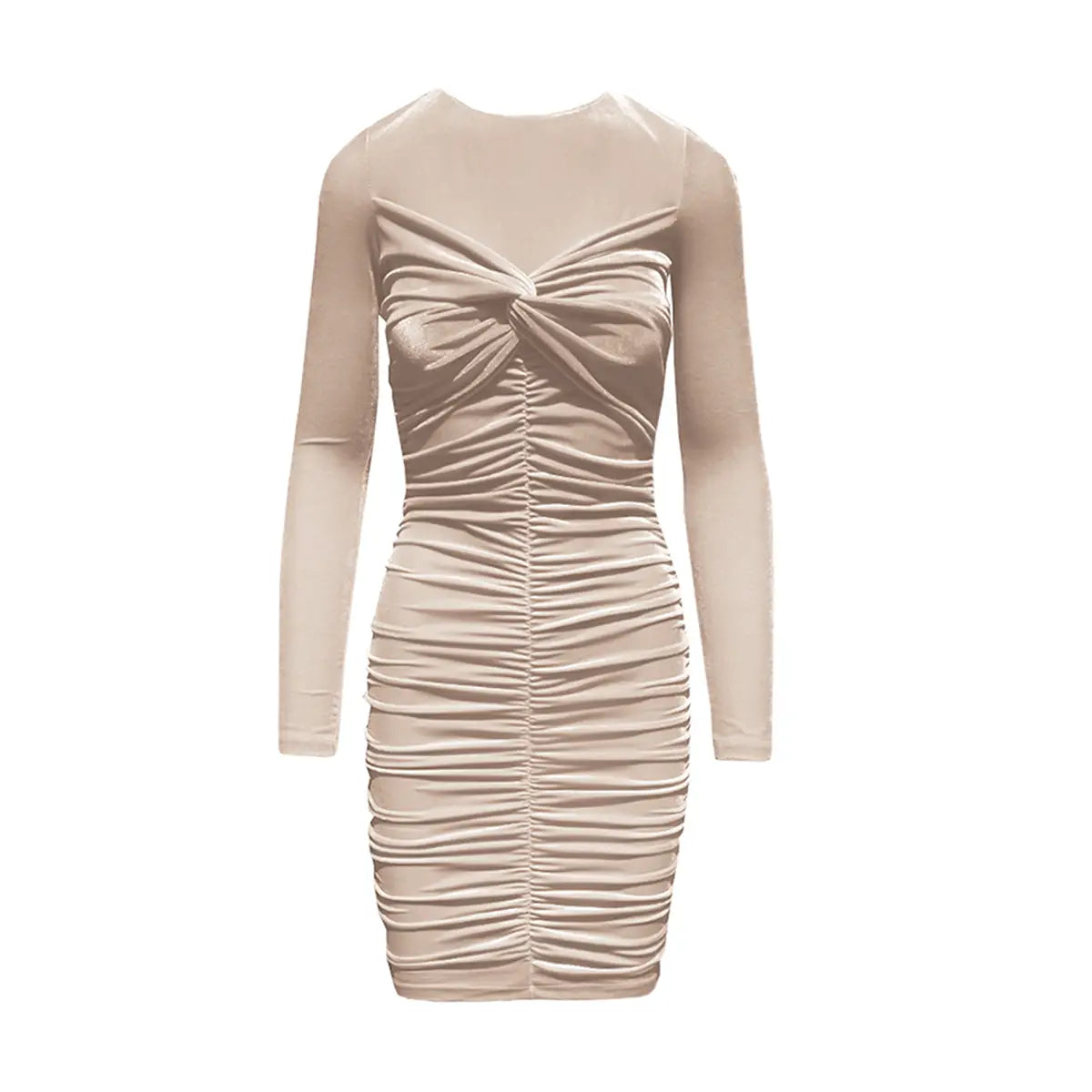 Abito corto MAGDA di Alessandra Gallo in ciniglia beige goffrato con maniche lunghe - vista frontale - Day&Night Collection