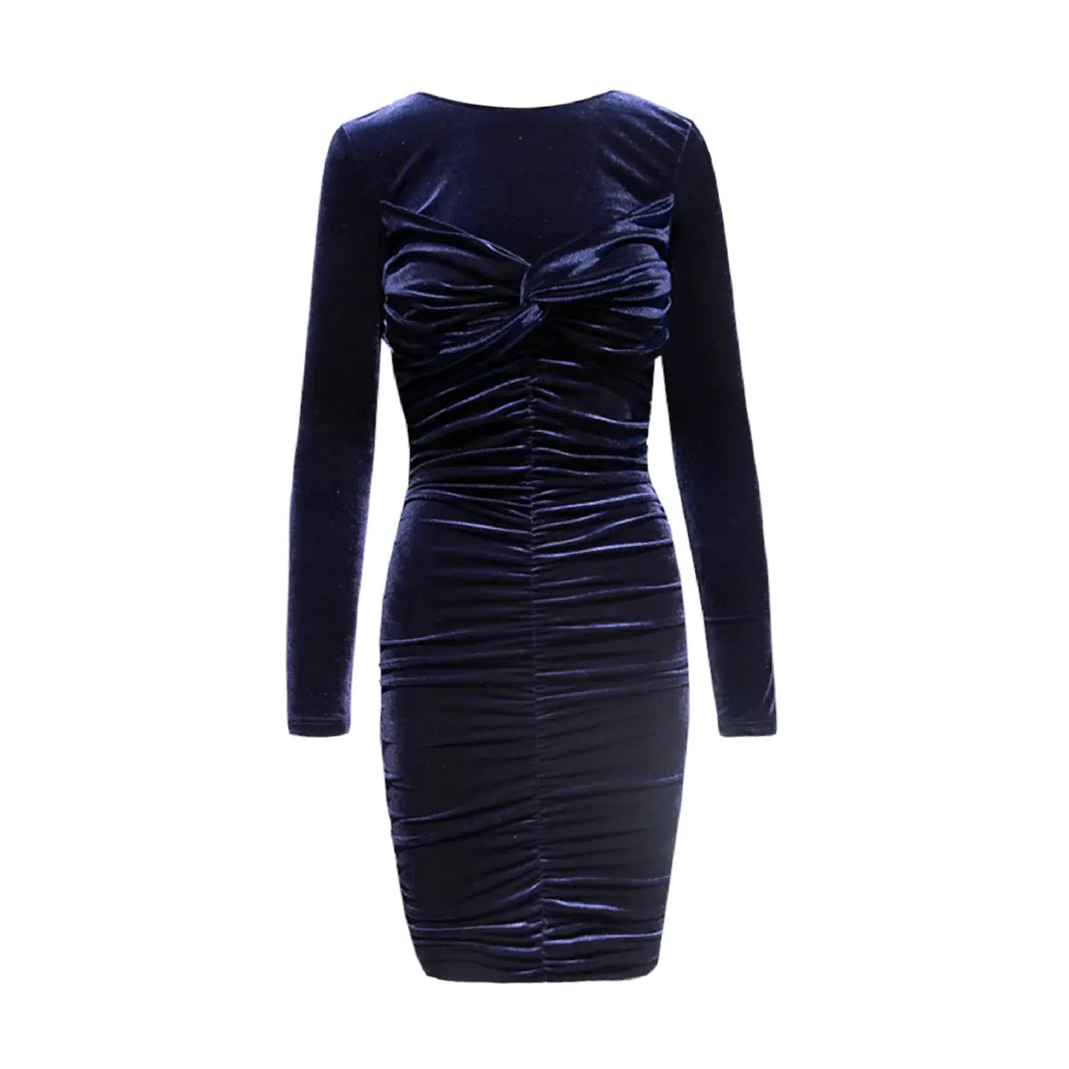 Abito corto MAGDA  di Alessandra Gallo in ciniglia blu goffrata con maniche lunghe - vista frontale - Day&Night Collection