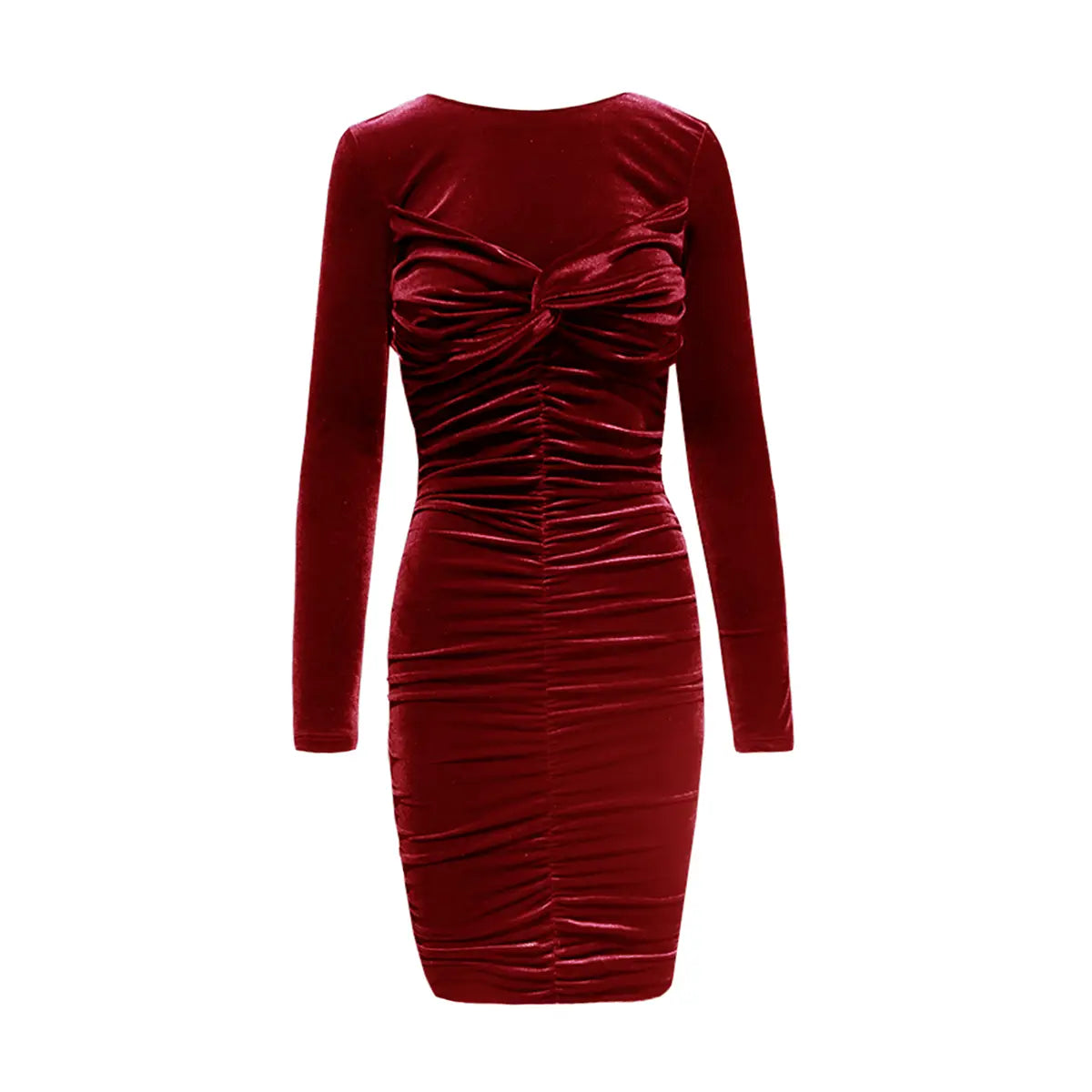 Abito MAGDA di Alessandra Gallo in ciniglia bordeaux goffrato con maniche lunghe - vista frontale - Day&Night Collection