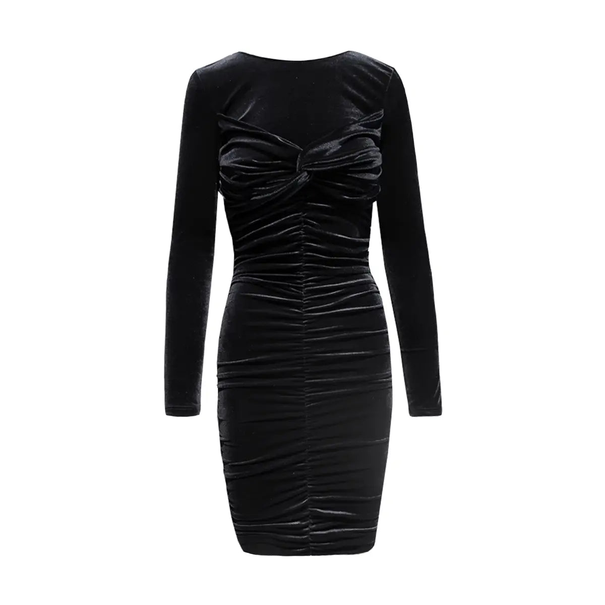 Abito corto MAGDA di Alessandra Gallo in ciniglia nera, goffrato con maniche lunghe - vista frontale -  Day&Night Collection