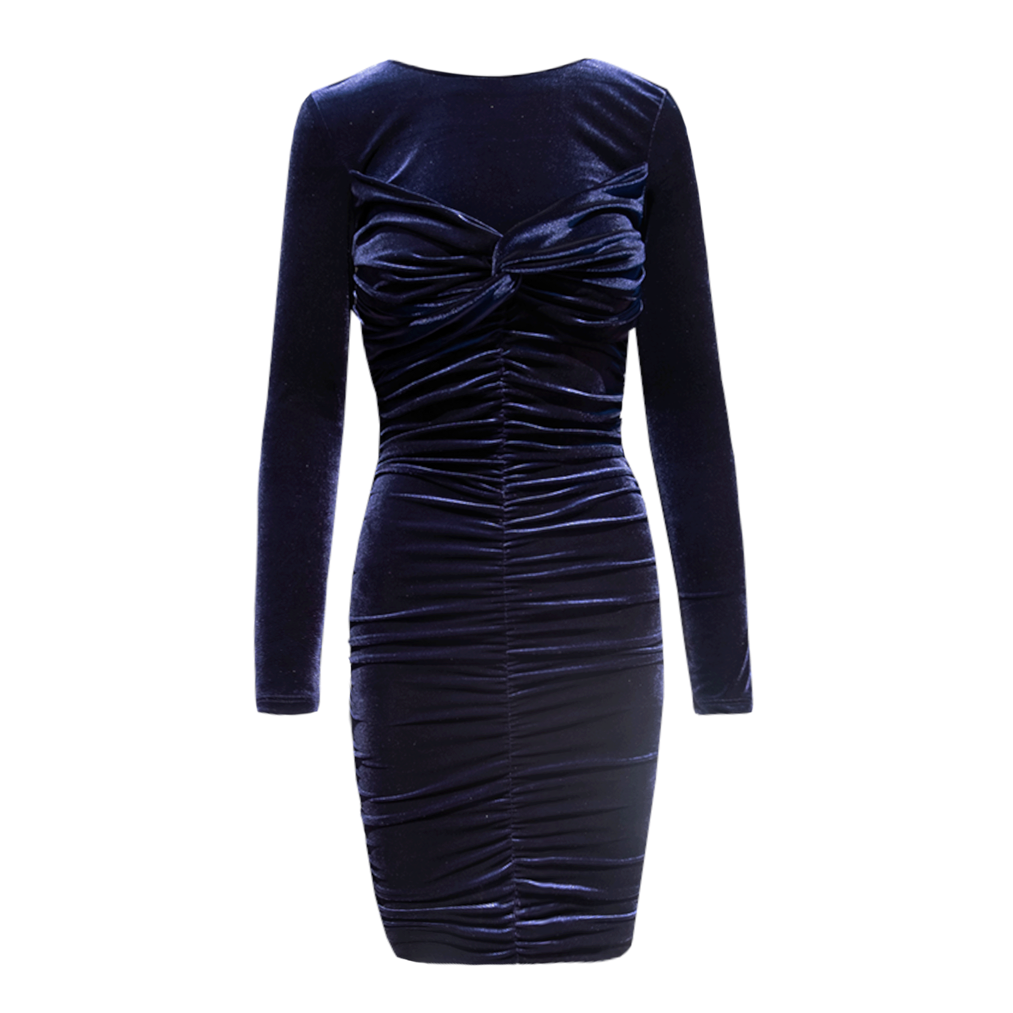 Abito corto MAGDA  di Alessandra Gallo in ciniglia blu goffrata con maniche lunghe - vista frontale - Day&Night Collection