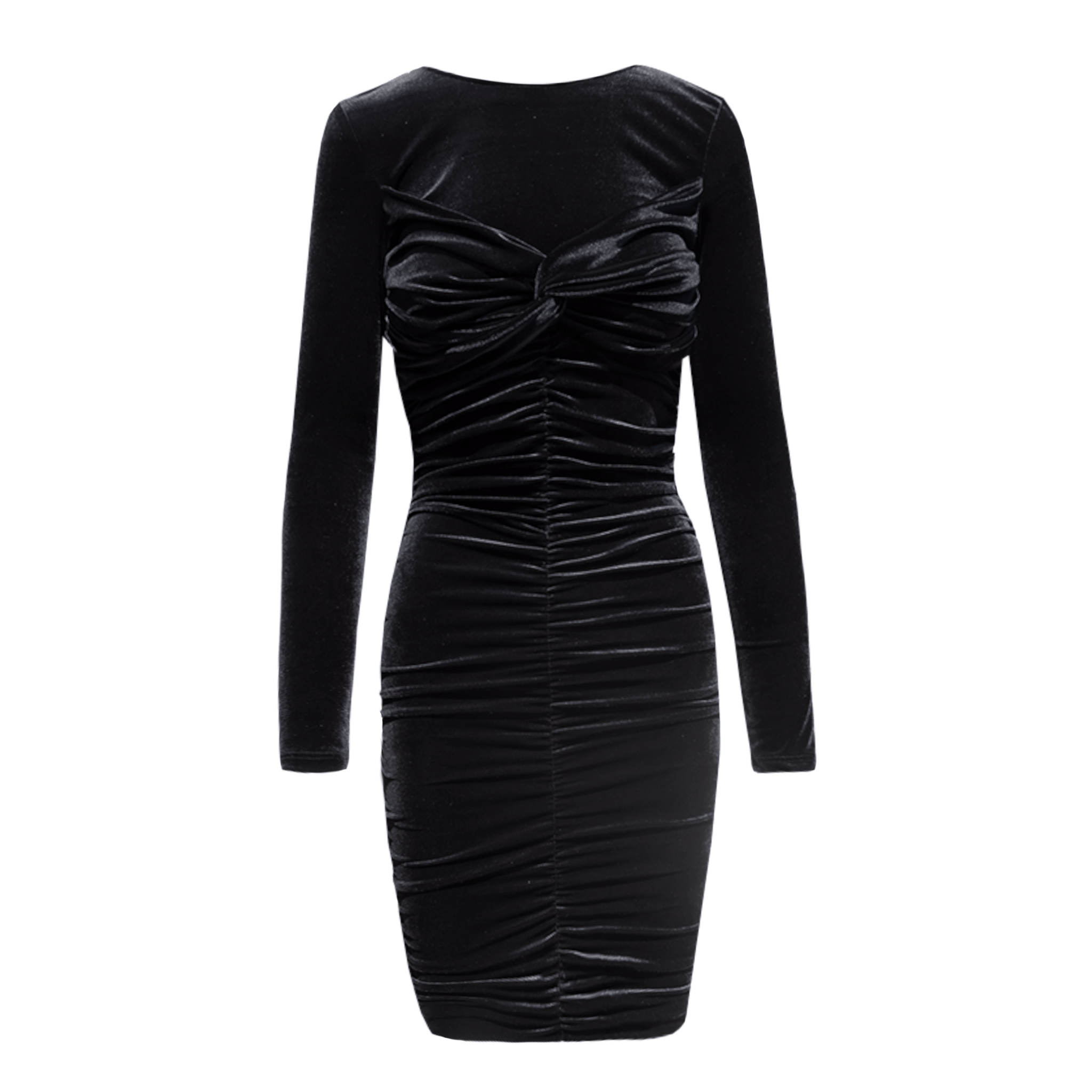Abito corto MAGDA di Alessandra Gallo in ciniglia nera, goffrato con maniche lunghe - vista frontale -  Day&Night Collection