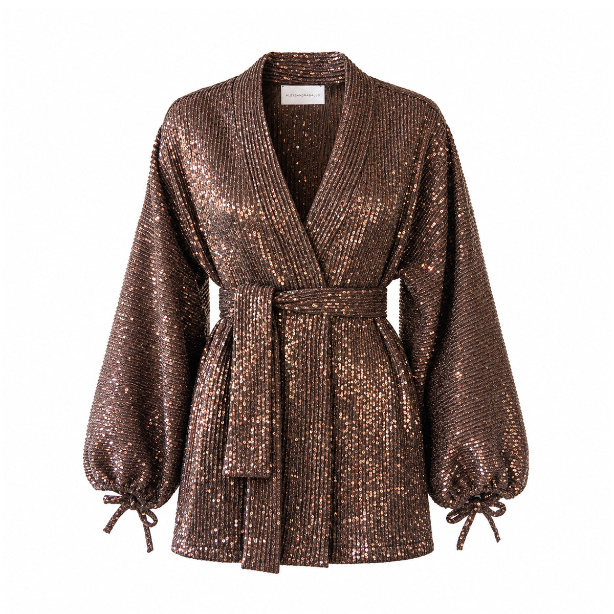 AMELIA, blusa in paillettes marroni.