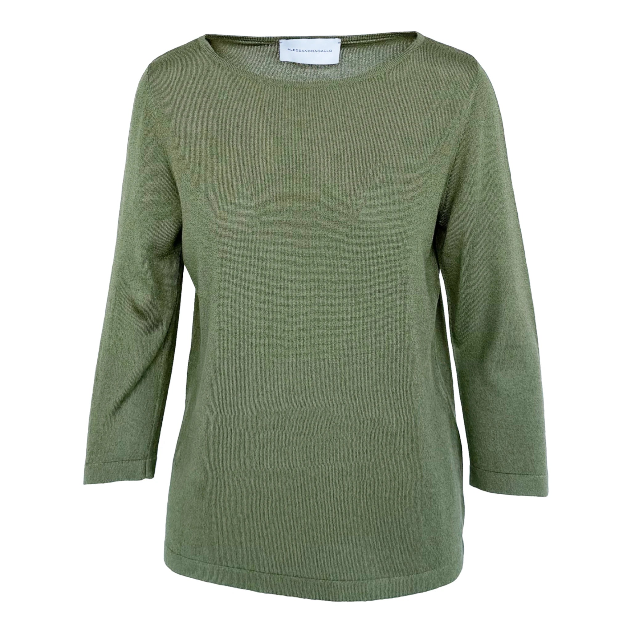 T-shirt ORTENSIA verde militare - maglietta con collo a barchetta Made in Italy Printemps Collection