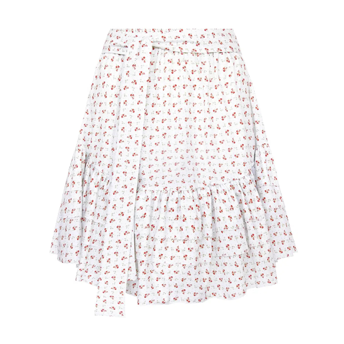  gonna corta MARGHERITA con balze, vista elasticizzata e fusciacca di Alessandra Gallo in cotone fantasia sigurta - Printemps Collection - Made in Italy - vista frontale