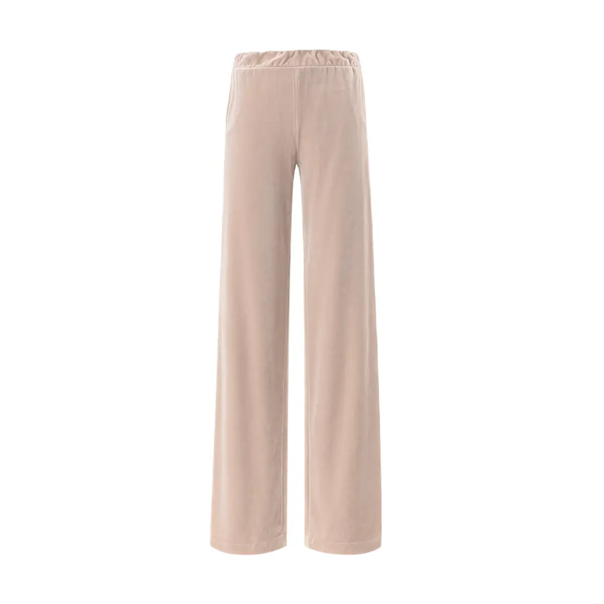 Pantalone palazzo MAXIE di Alessandra Gallo in ciniglia beige  con vita elastica e tasche laterali - vista frontale - Day&Night Collection
