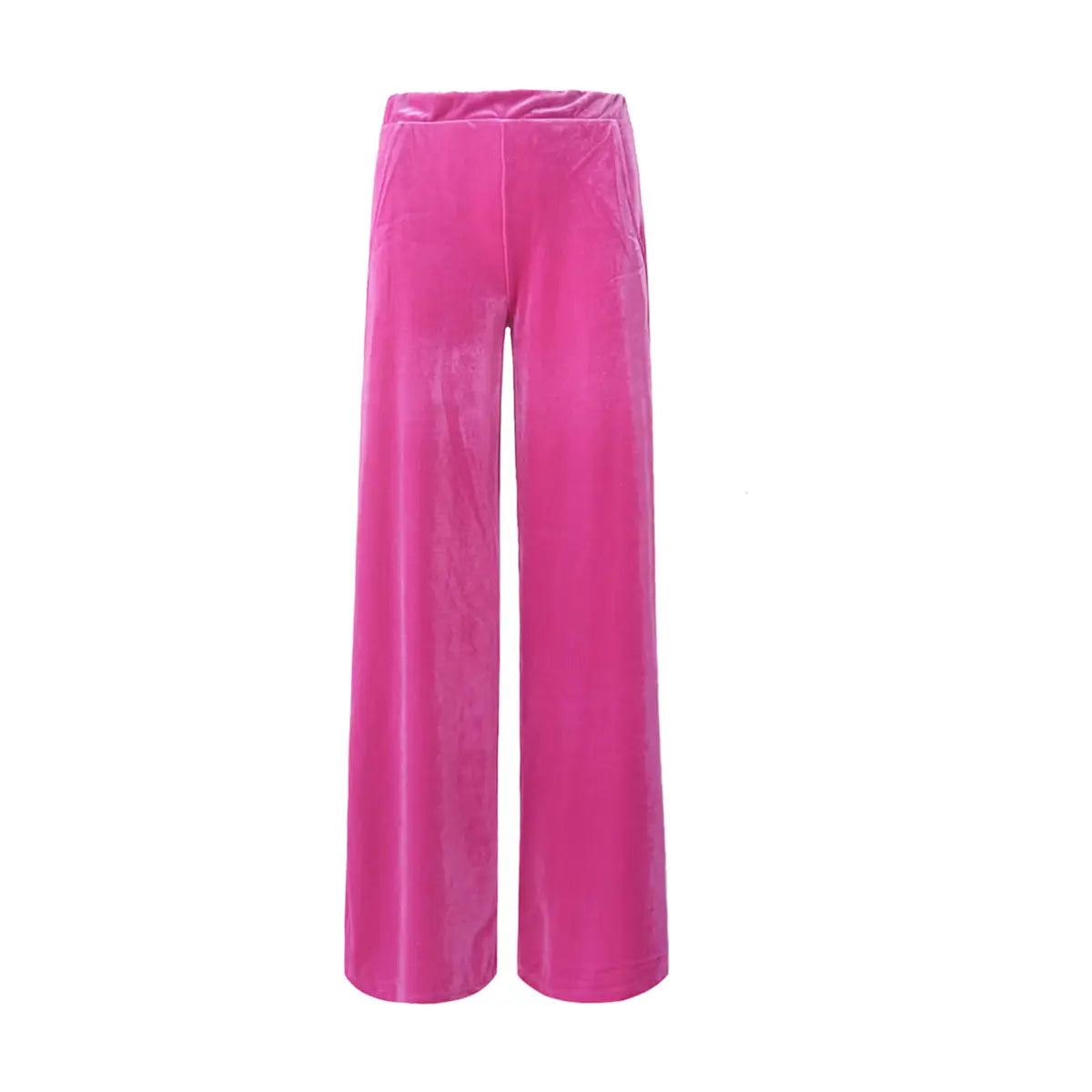 Pantalone palazzo MAXIE di Alessandra Gallo in ciniglia fucsia  con vita elastica e tasche laterali - vista frontale - Day&Night Collection
