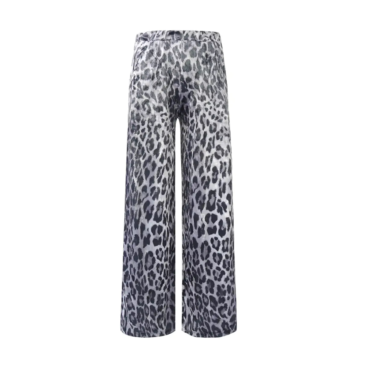 Pantalone palazzo MAXIE di Alessandra Gallo in ciniglia martellata fantasia animalier grigio  con vita elastica e tasche laterali - vista frontale - Day&Night Collection